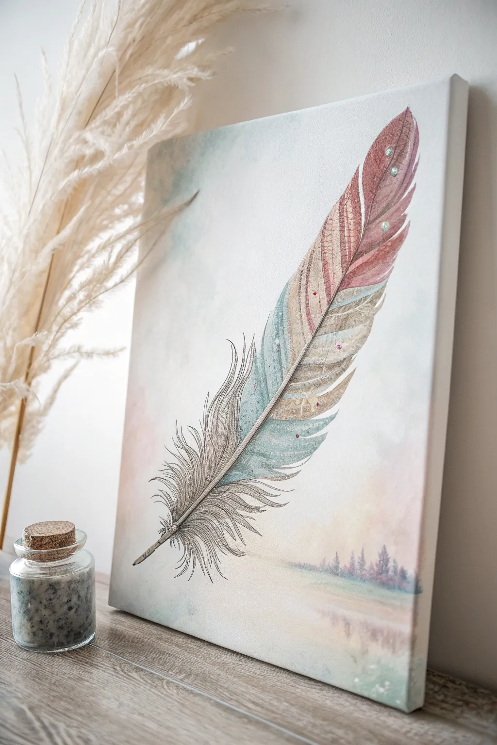 Elevate your album cover art with a touch of the surreal—where simplicity meets the unexpected in a floating feather dreamscape.
