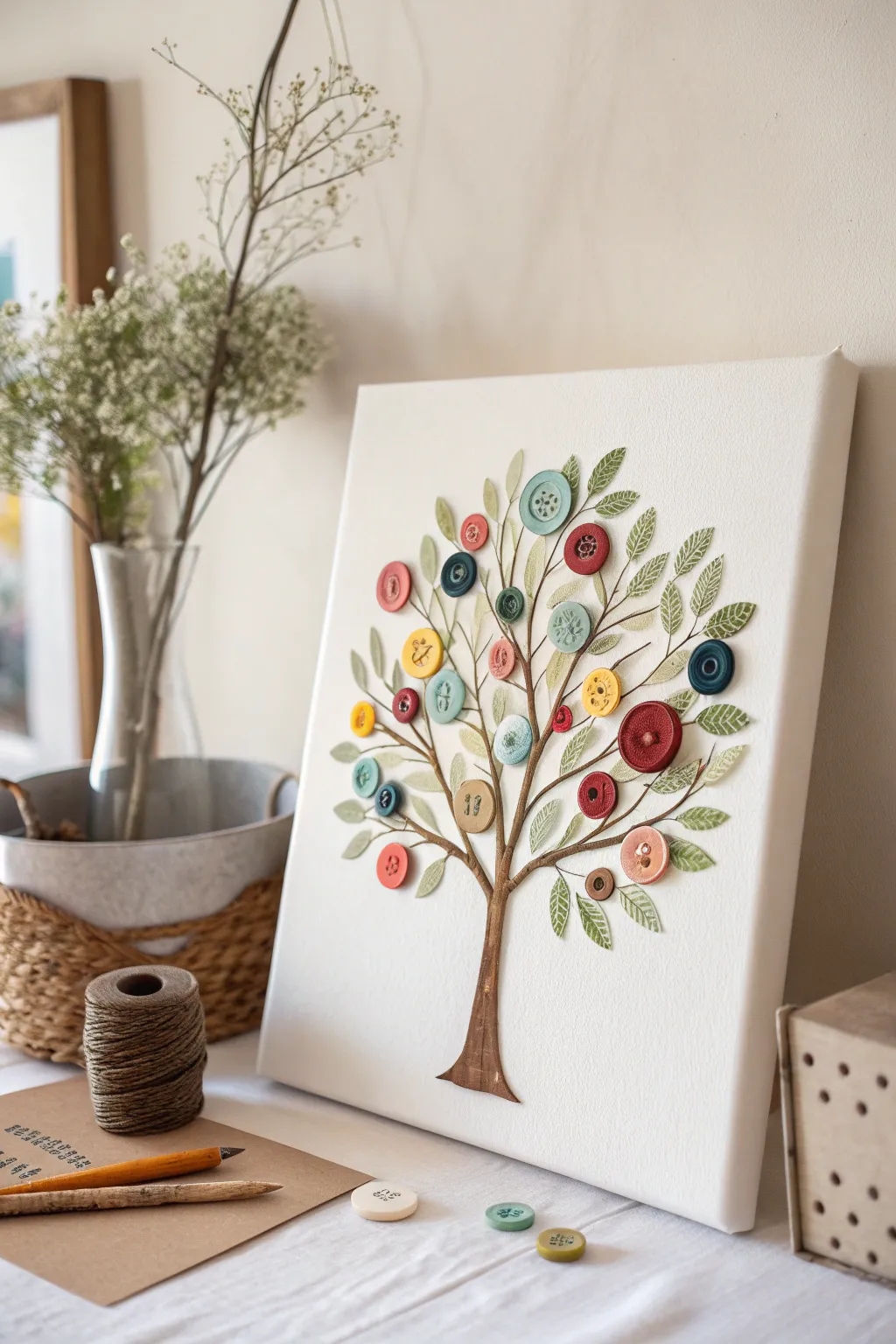 Embrace creativity with a touch of nature: Button Collage Trees for inspired crafting.