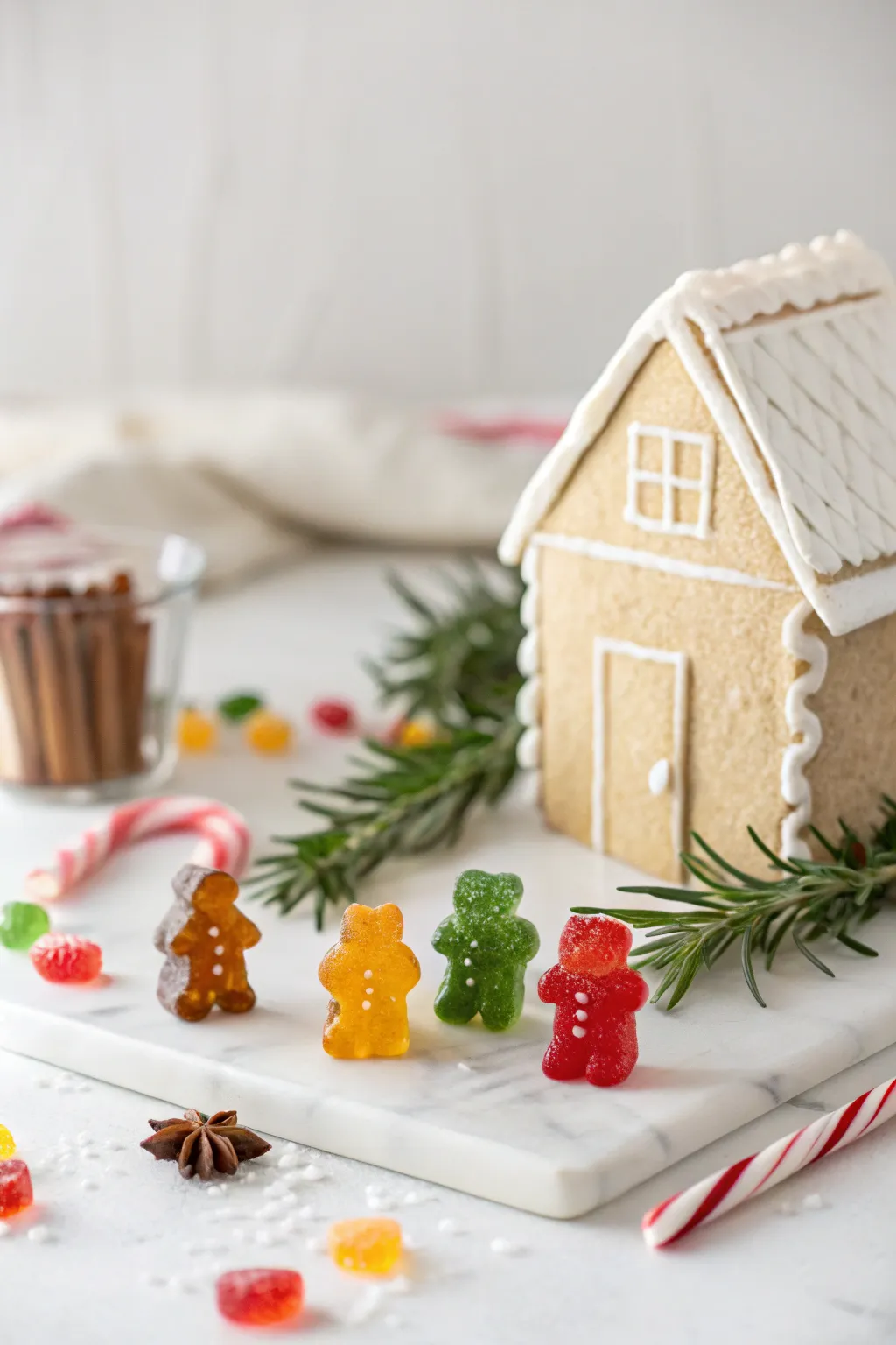 Create your own gummy bear family scene for a whimsical touch to your gingerbread house!