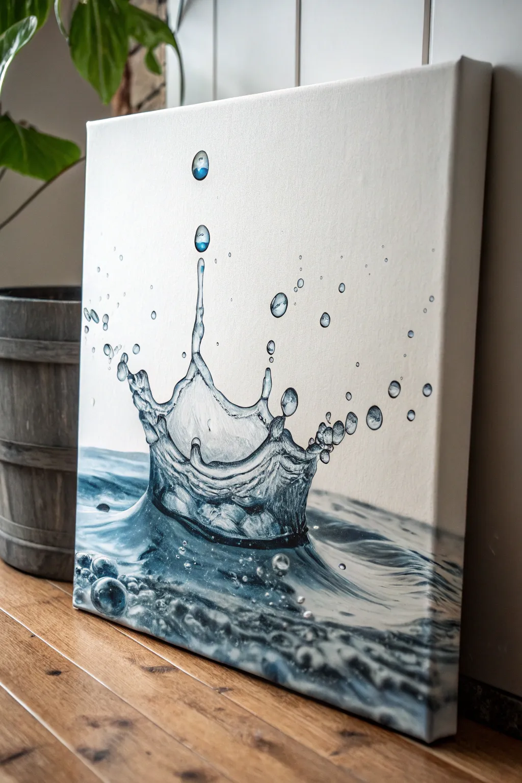 Capturing the elegance of playful water droplets in minimalist art.