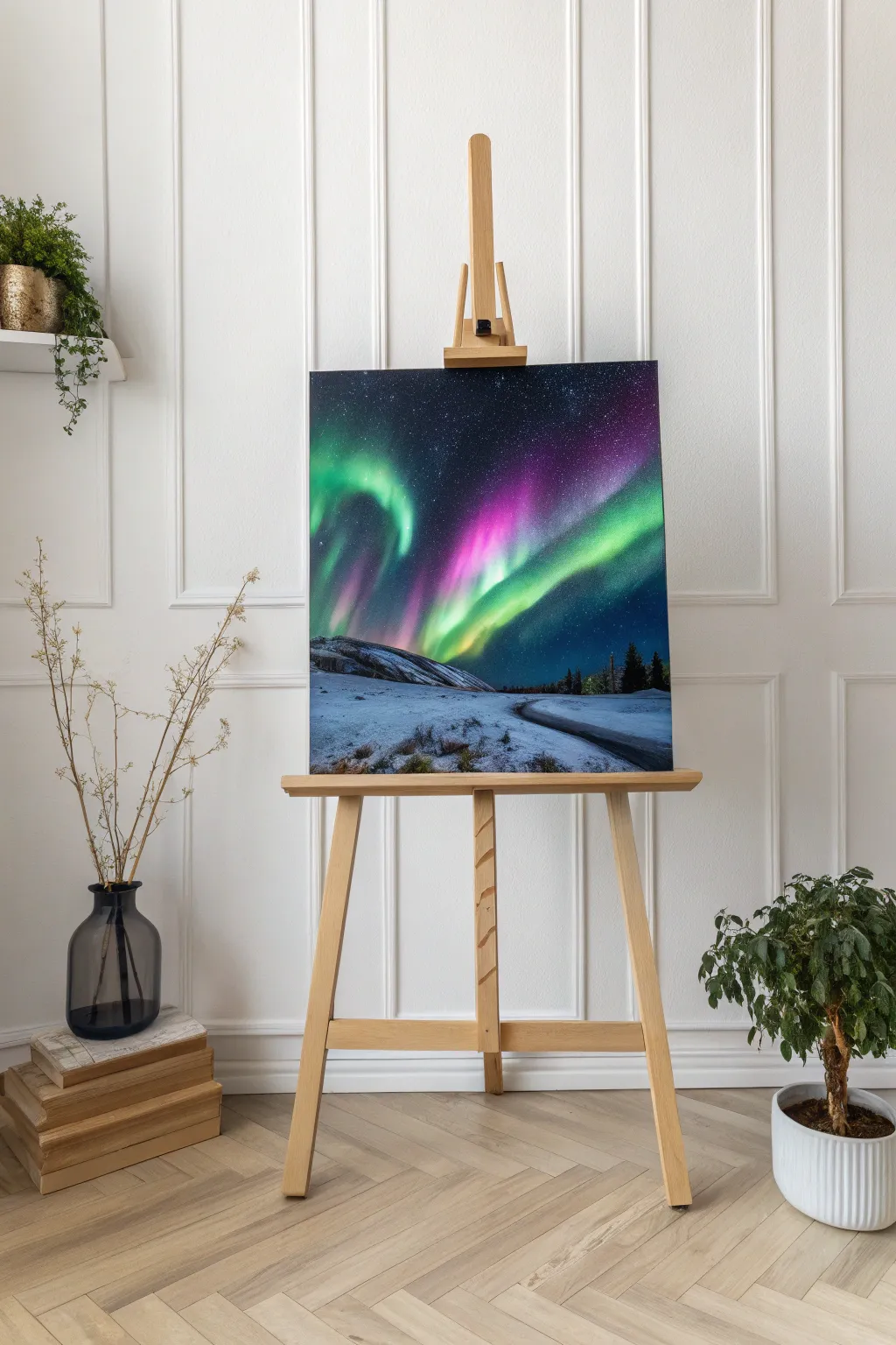 Capture the magic of the Northern Lights in your home with minimalist elegance.