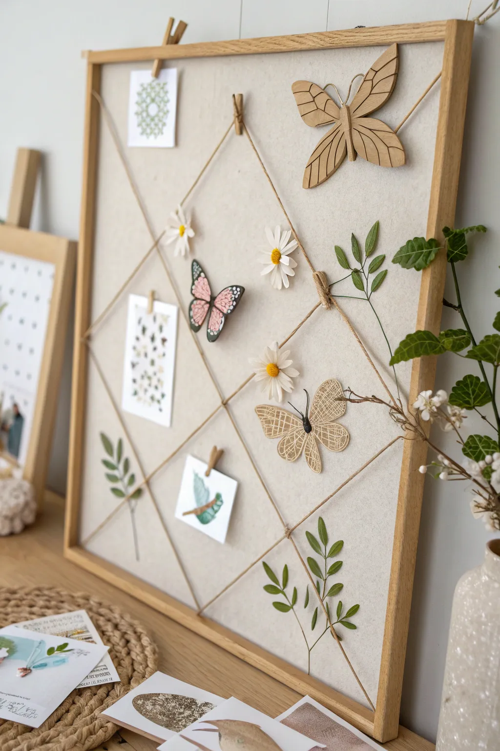 Celebrate spring sustainably with this eco-friendly bulletin board design, blending minimalism and natural beauty.