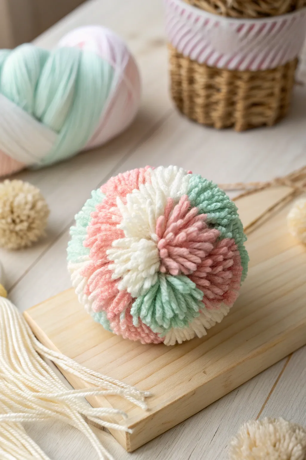 Add a touch of whimsy to your style with a handmade embroidery floss pom-pom, where minimalism meets bohemian charm.