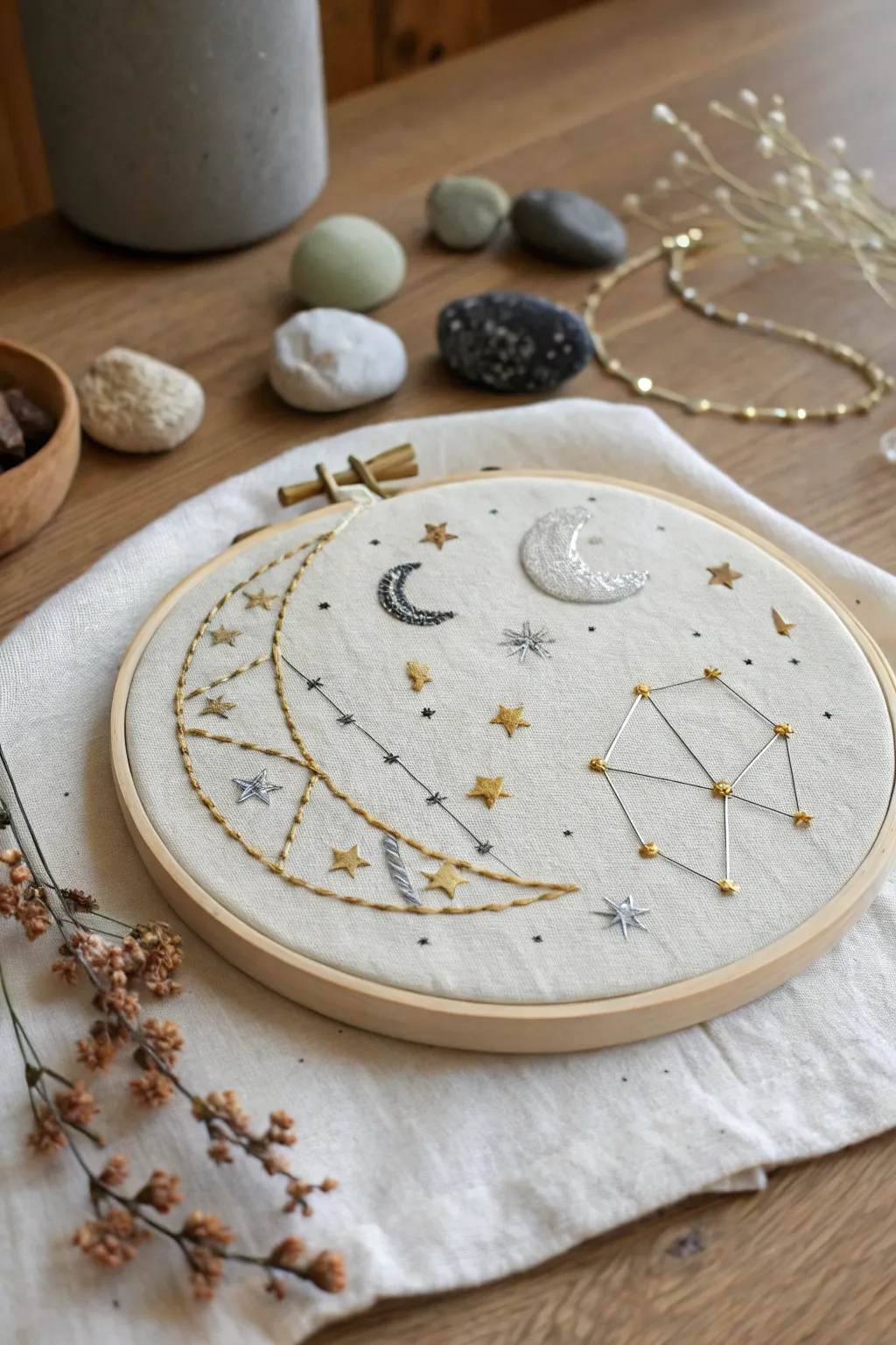 Capture the cosmos with celestial embroidery that brings a touch of magic to your space.