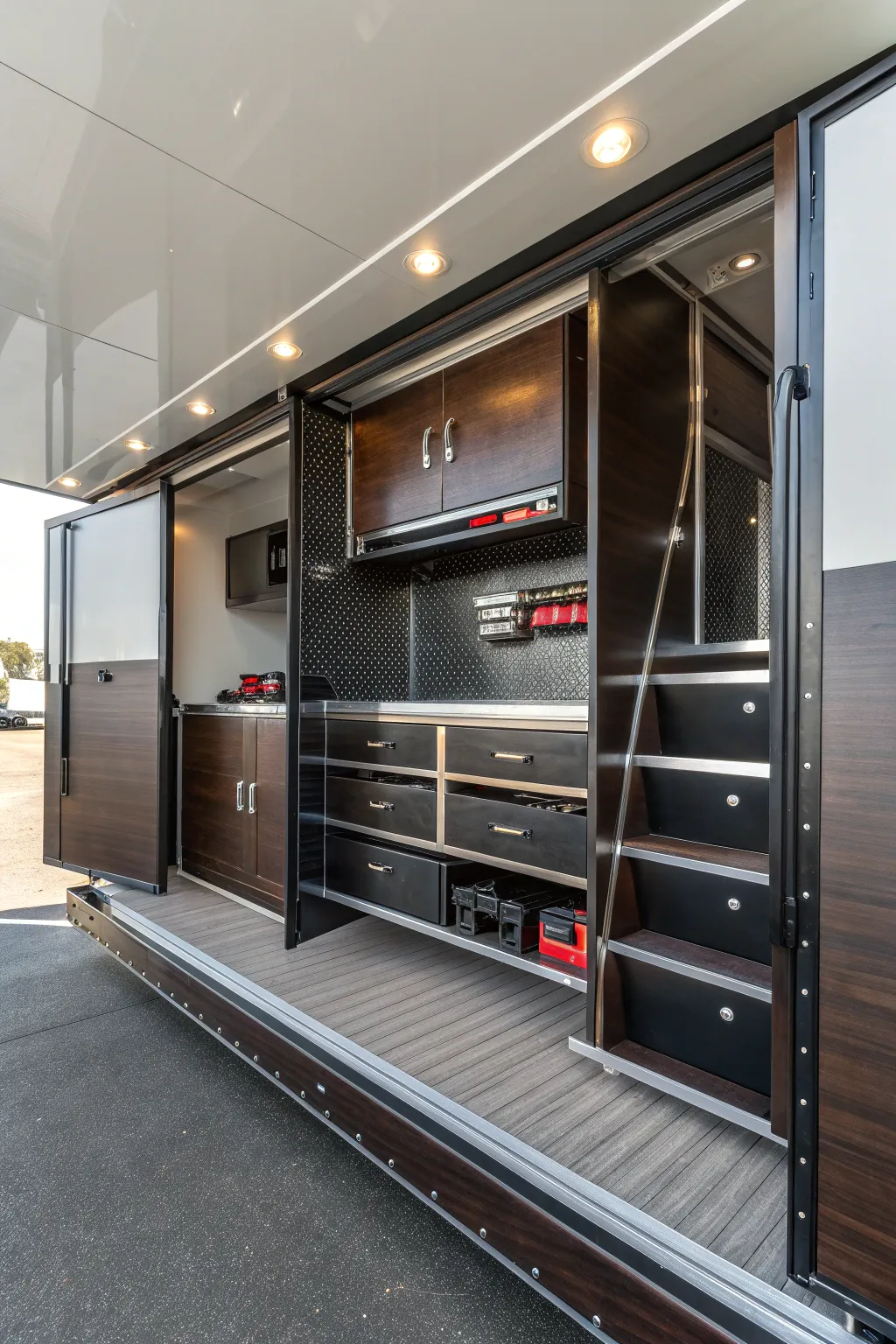 Elevate your trailer organization with these sleek sliding shelf systems.