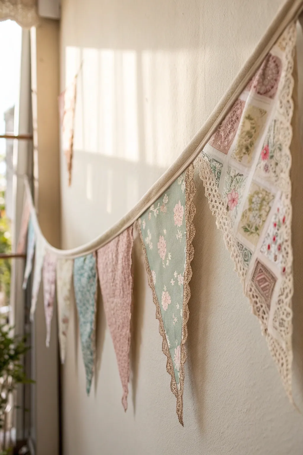 Transform cherished memories into a stunning display with handcrafted fabric bunting.