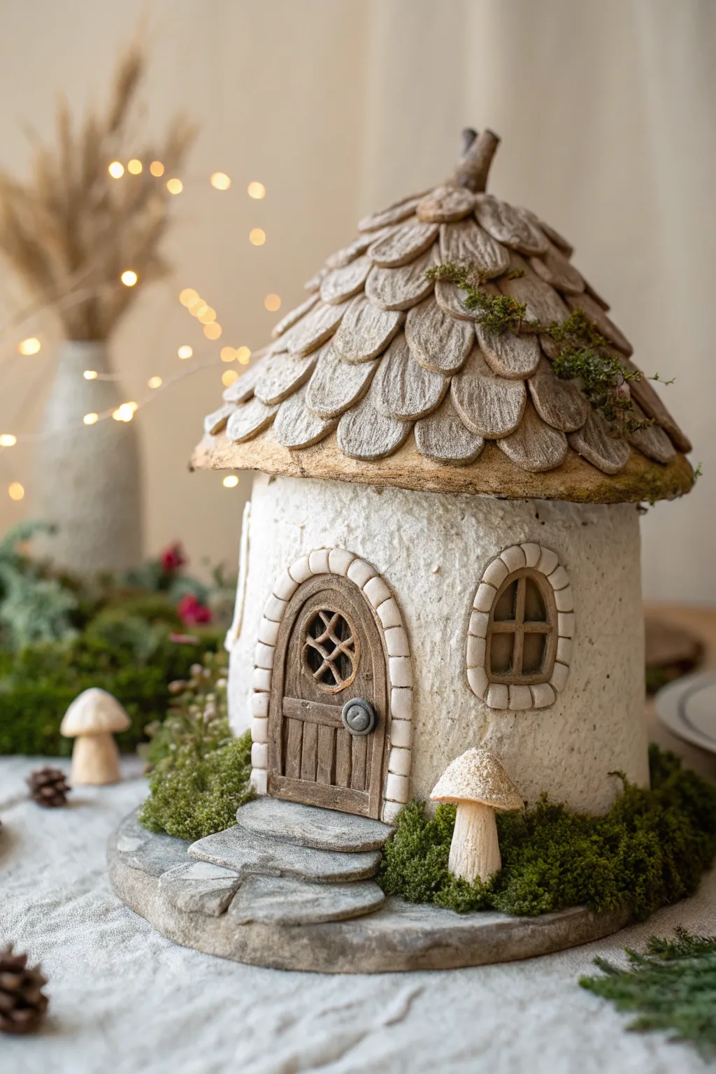 Step into a world of whimsy with this storybook-inspired fairy house, where every detail tells a tale.