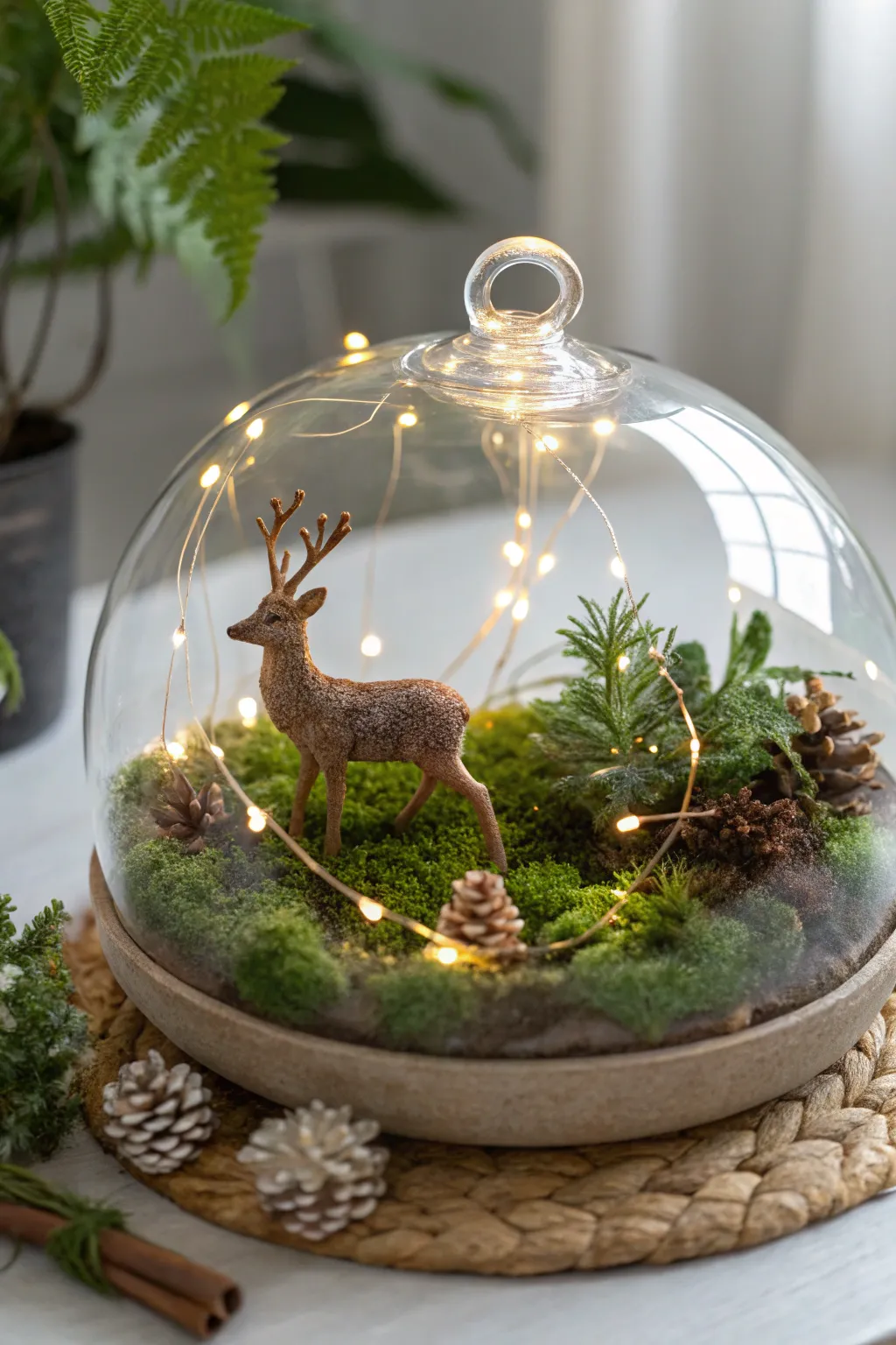 Bring a touch of magic to your space with a whimsical fairy terrarium, where miniature deer roam in serene beauty.