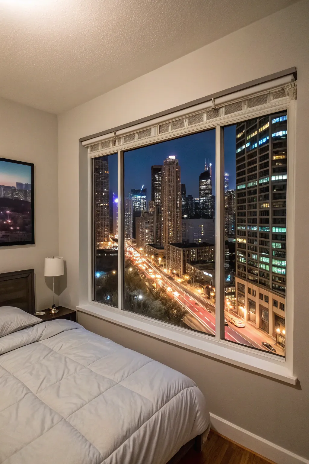 A cityscape night view can be a stunning focal point in any urban apartment.