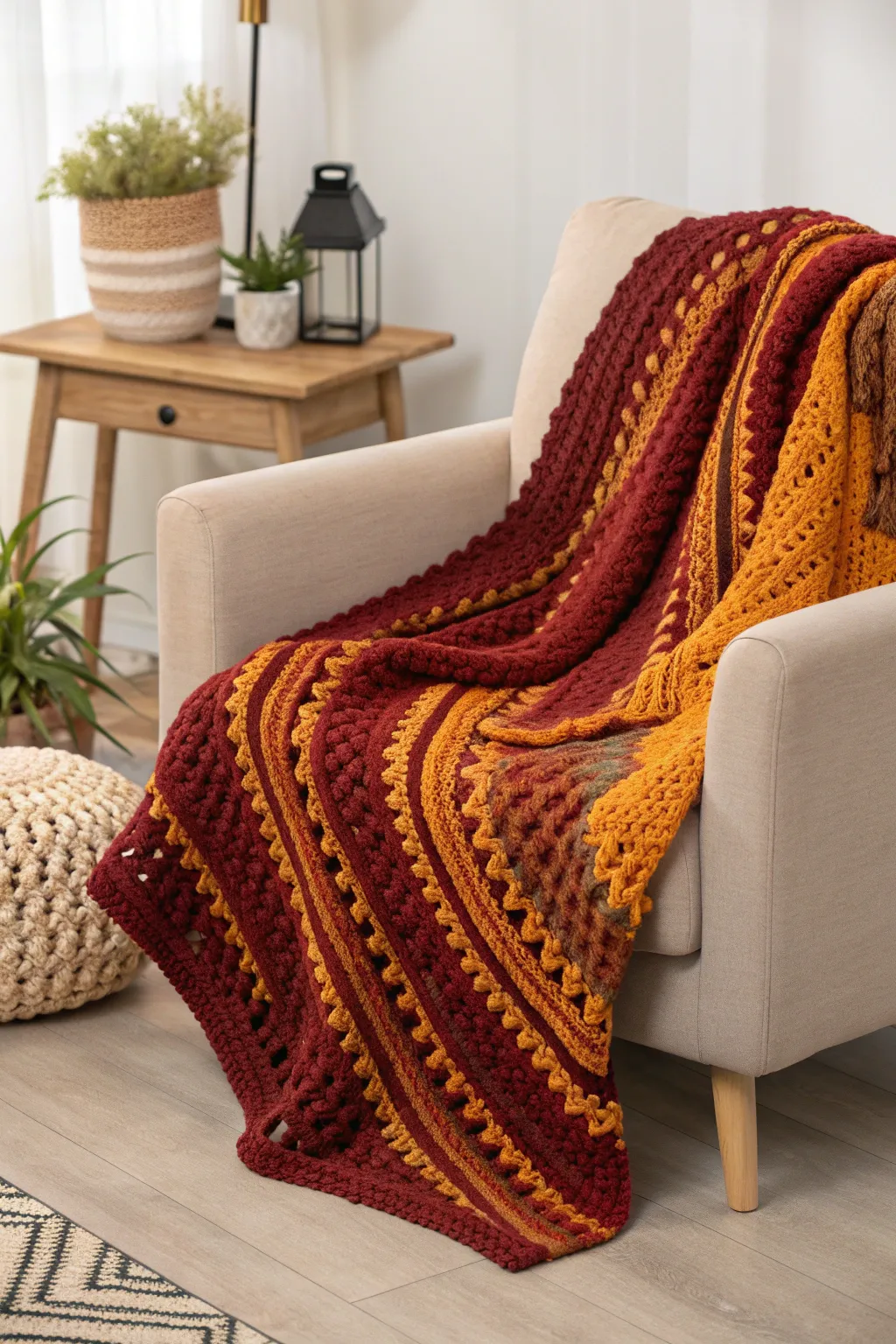Wrap yourself in warmth and style with this handcrafted autumn crochet throw.