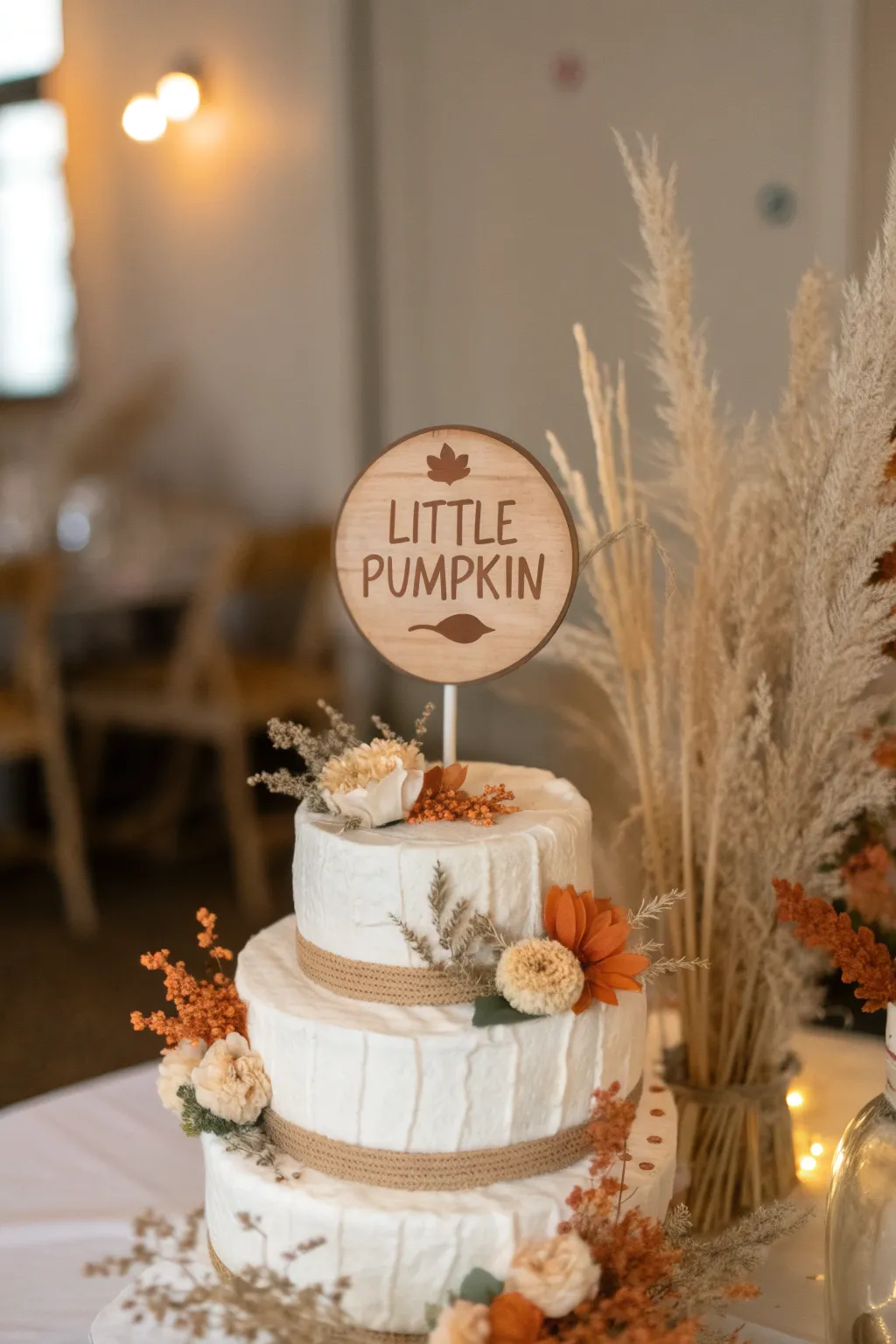 Celebrate the new arrival with a charming 'Little Pumpkin' sign, a perfect blend of minimalism and boho flair.