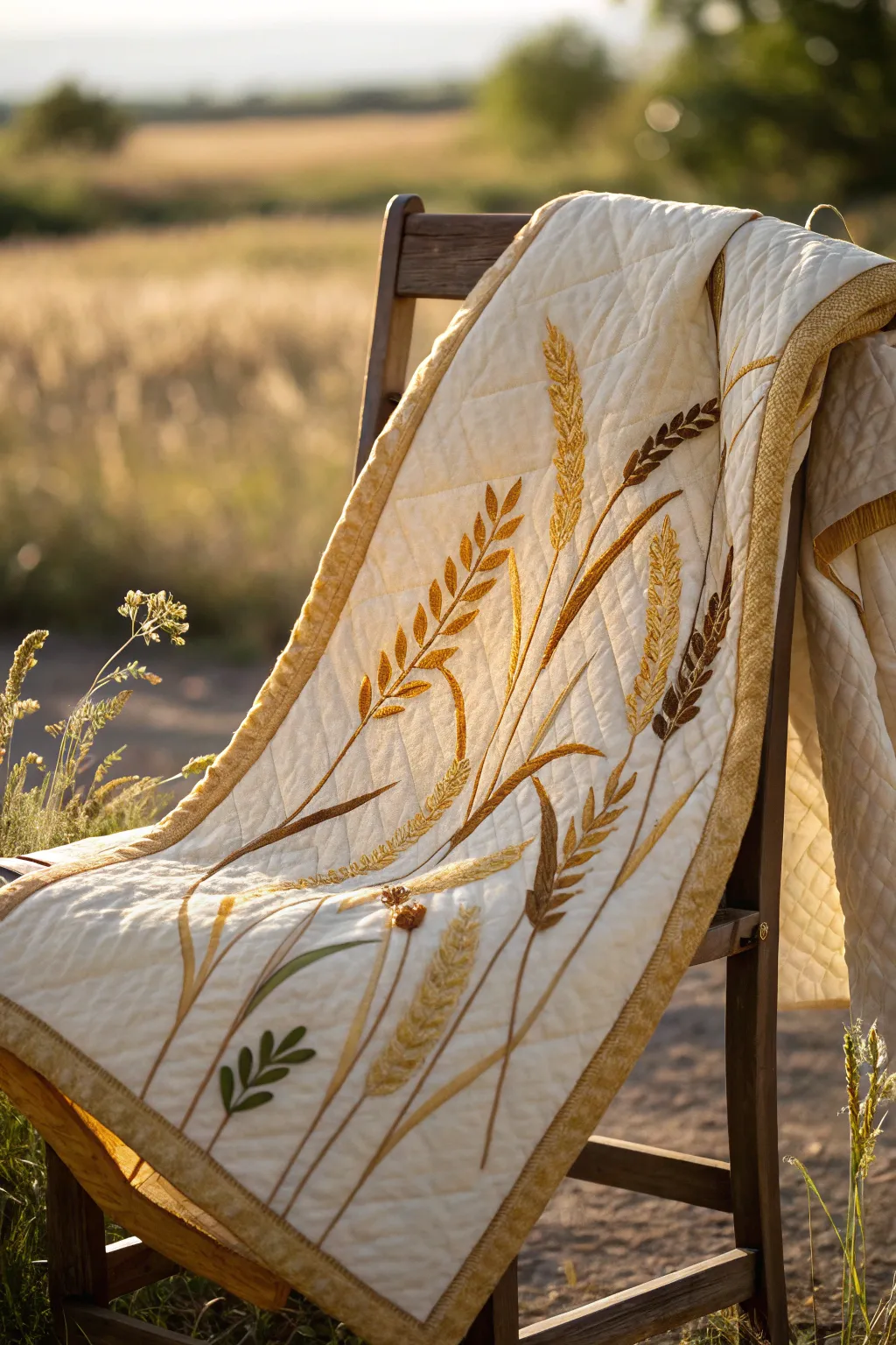 Wrap yourself in the warmth of golden wheat fields with this exquisitely crafted quilt.