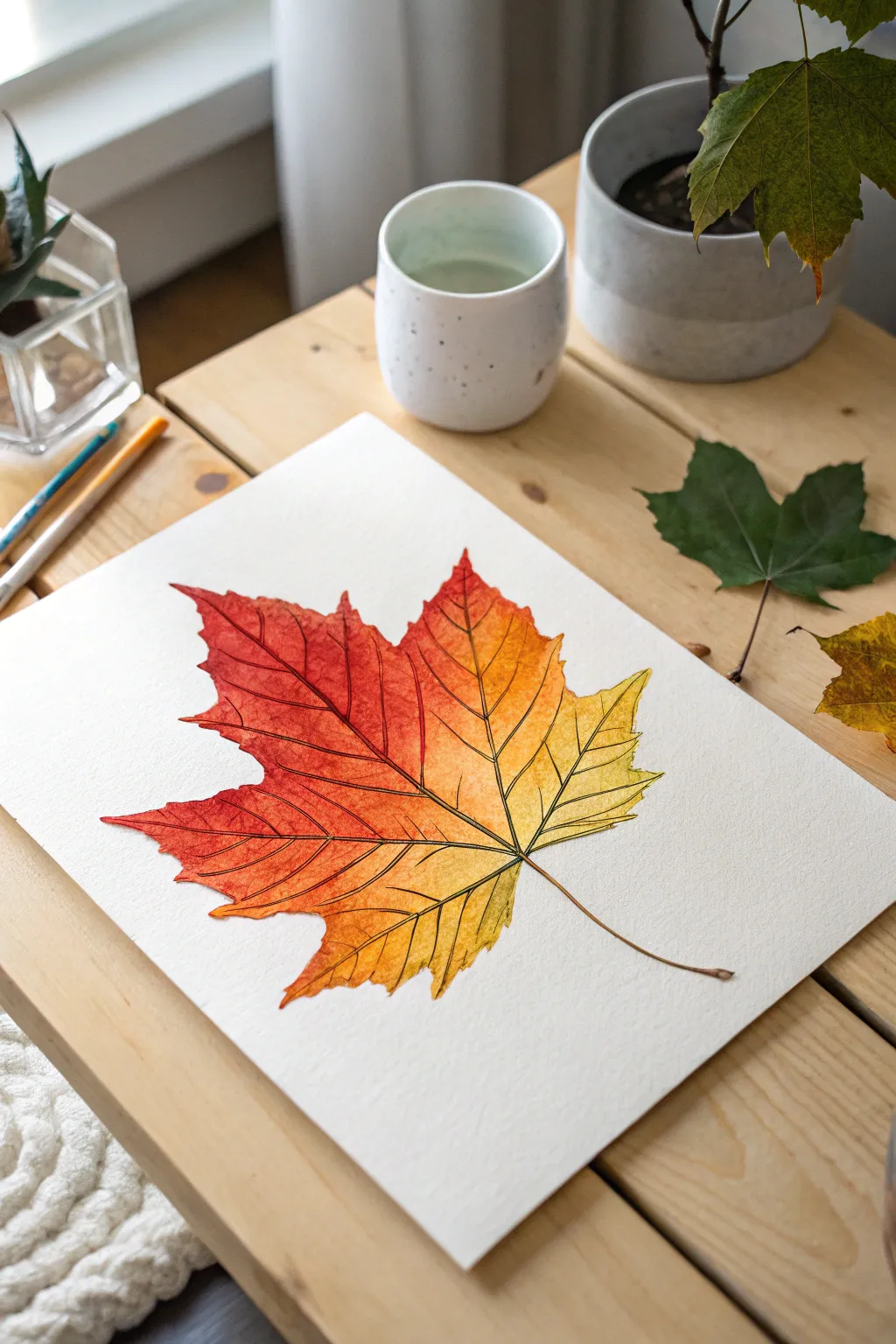 Capture the essence of fall with ombre watercolor leaves, blending simplicity and vibrant hues.