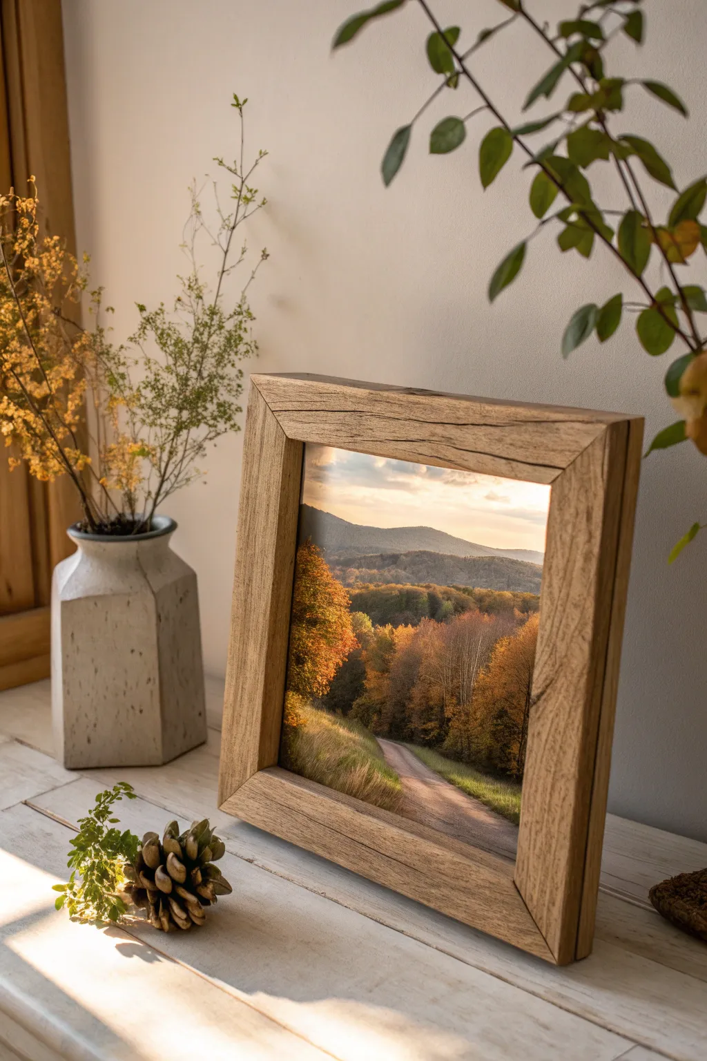 Embrace the beauty of fall with a handcrafted touch: rustic frames for your cherished memories.