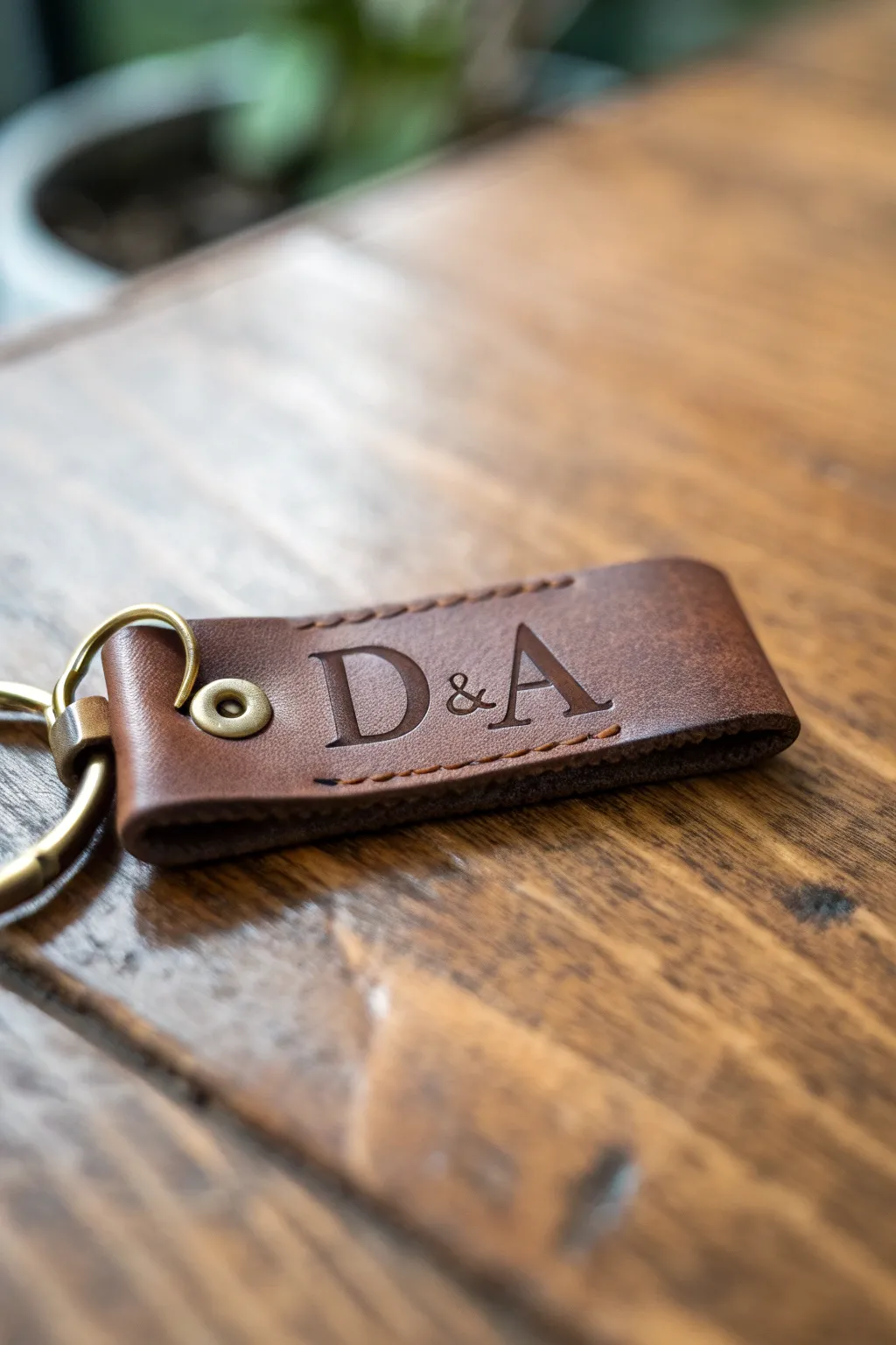 Elevate Father's Day with a personalized touch: a handcrafted leather keychain with his initials.