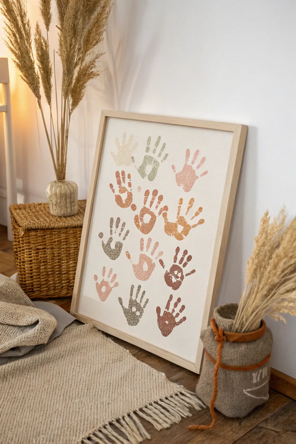 Capture the love and unity of your family with this handcrafted handprint portrait, a cherished keepsake perfect for Father's Day.