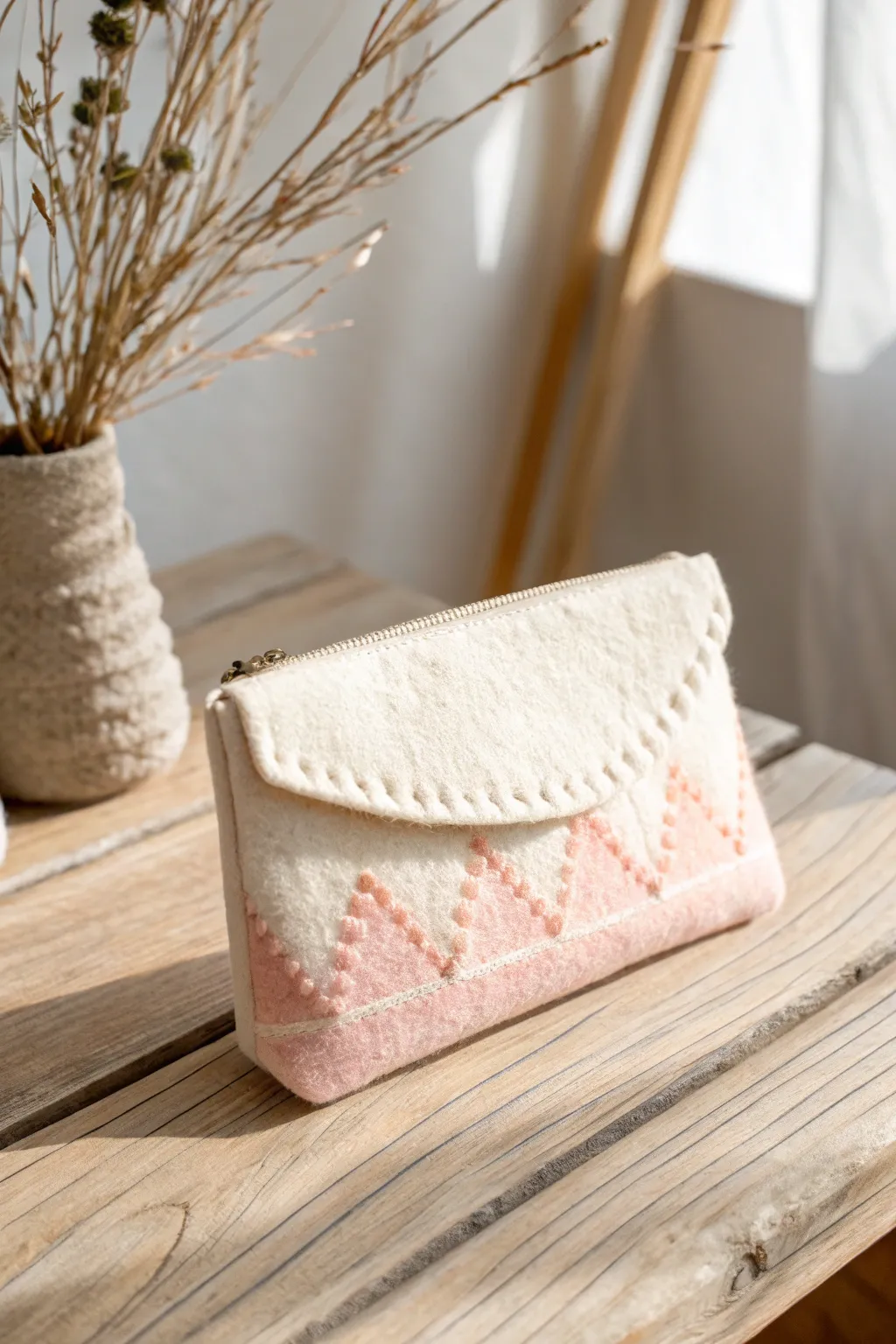 Elegant and handcrafted, this felted wool pouch is the perfect blend of simplicity and beauty, keeping your essentials stylishly organized.