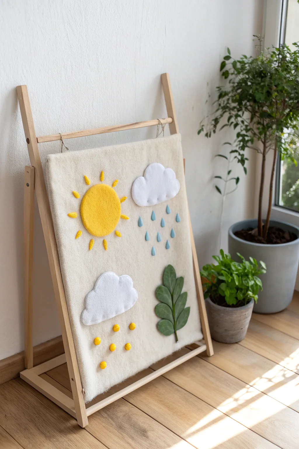 Explore the wonders of weather with this charming flannel board – a perfect blend of art and nature.