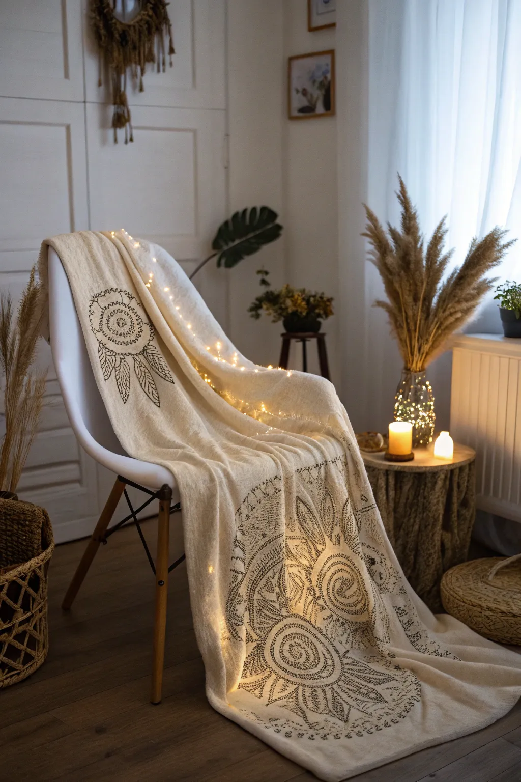 Embrace the magic of craftsmanship with this enchanting glow-in-the-dark fleece blanket.