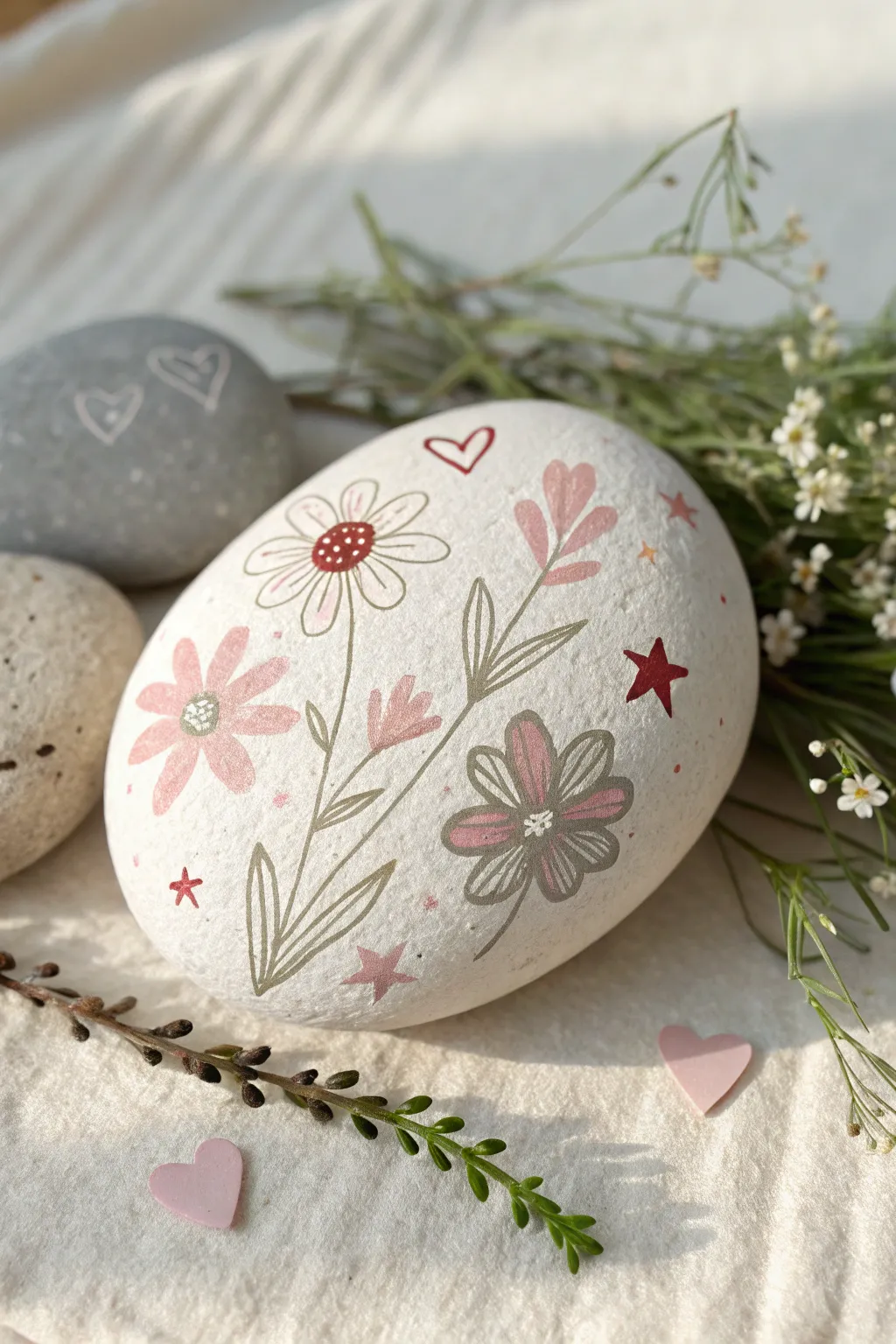 Discover the enchanting blend of nature and art with minimalist flower rock painting.