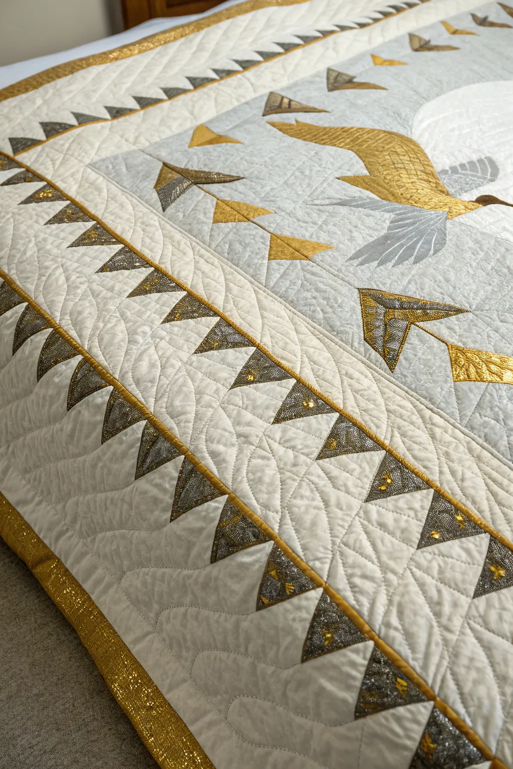 Luxurious metallic flying geese borders for a touch of glam.