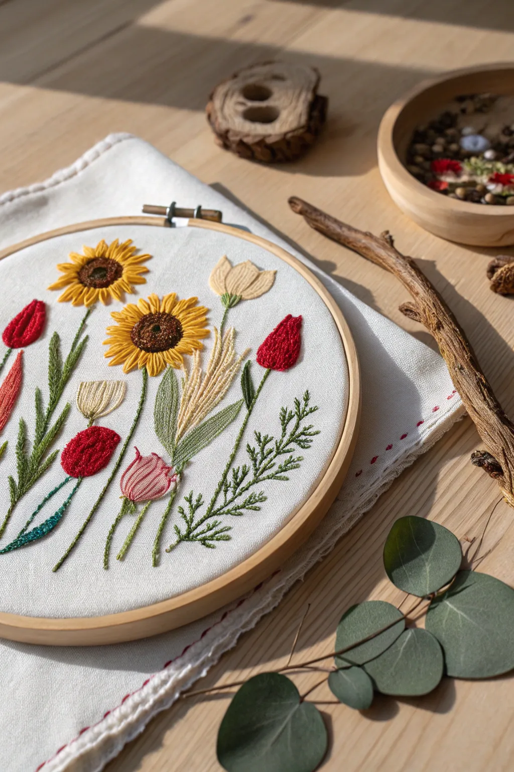 Embrace the vibrant beauty of a garden in your embroidery projects. 🌻🌷 #GardenDelight #EmbroideryArt
