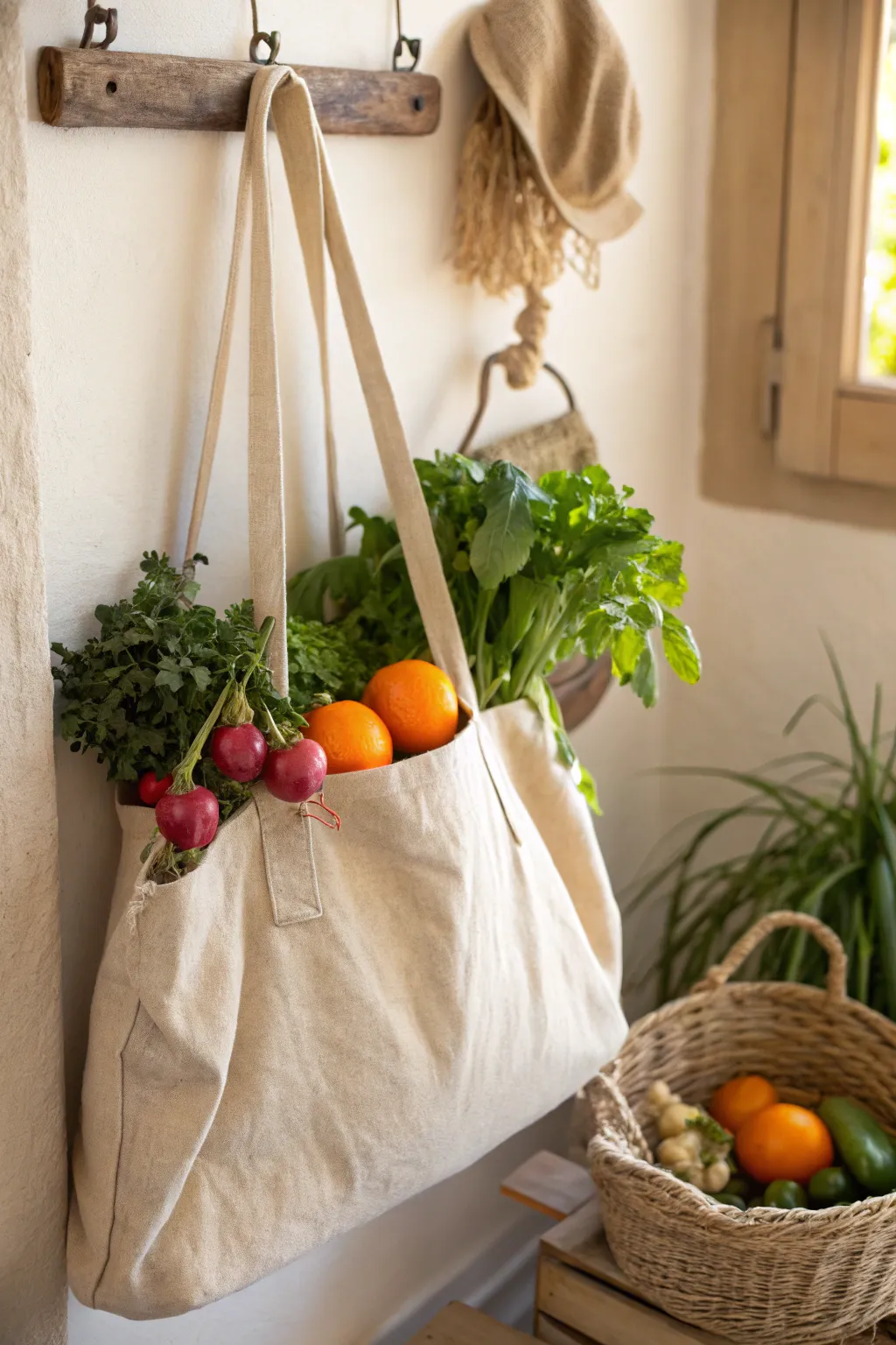 Embrace the charm of a French market with this beautifully crafted canvas bag, perfect for your fresh produce haul.