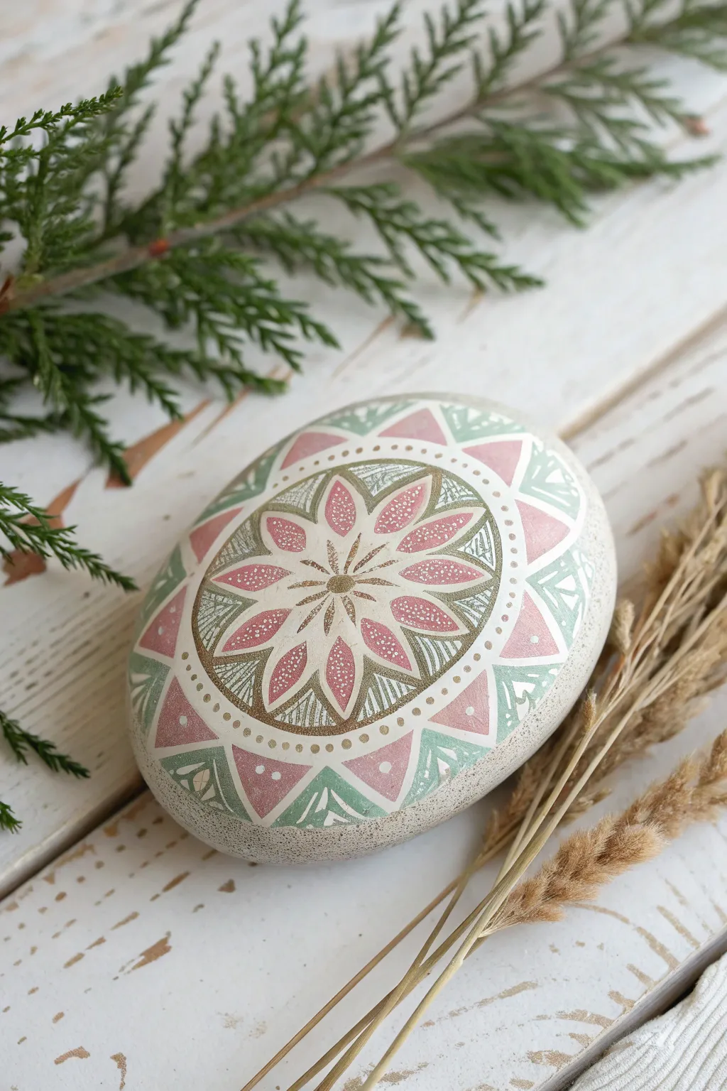 Embrace simplicity with stunning geometric patterns on friendship rocks. #ScandiBoho #CraftedWithLove
