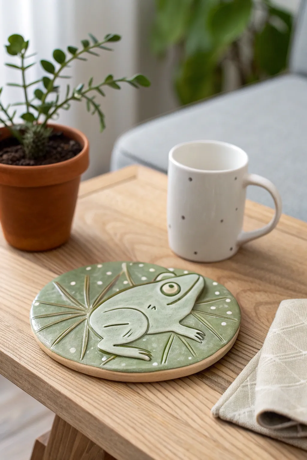Add a touch of whimsy and charm to your table with these handcrafted frog coasters.