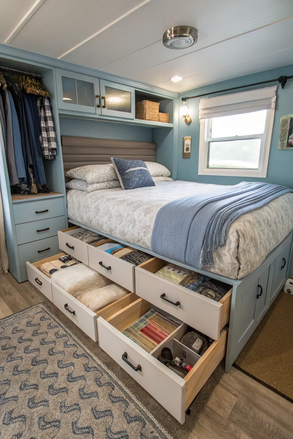 Hidden storage with under-bed solutions.