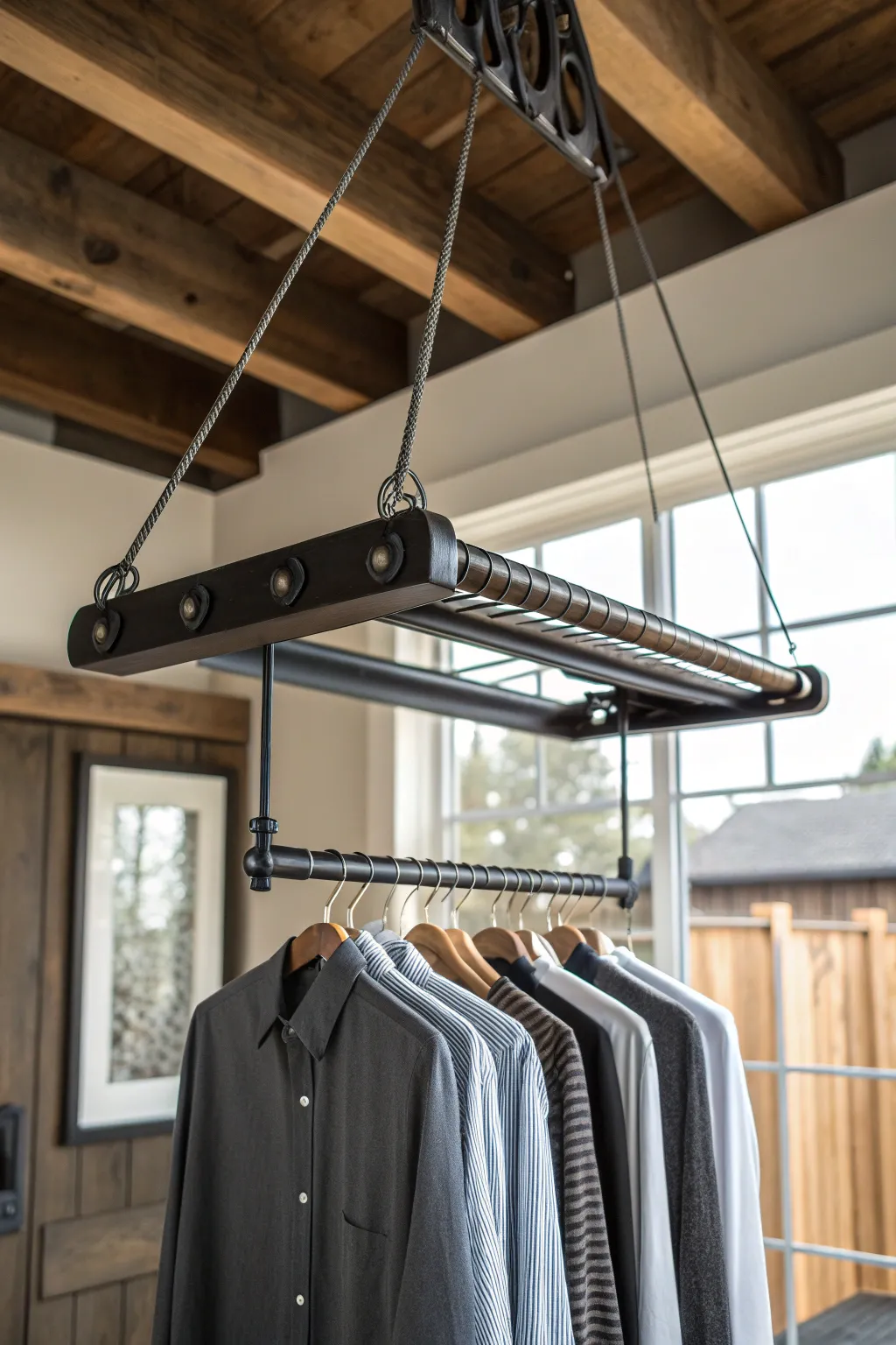 Elevate your garage storage with a stylish pulley-operated drying rack.