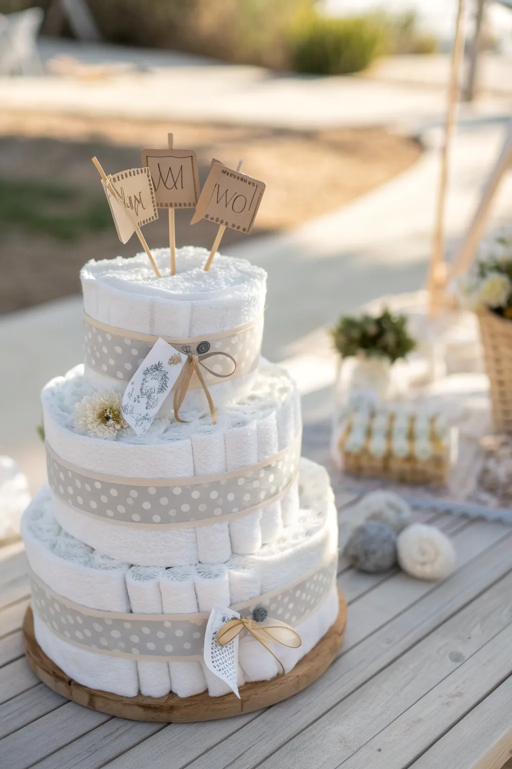 Elevate your diaper cake with a touch of inspiration and elegance. 🌿✨