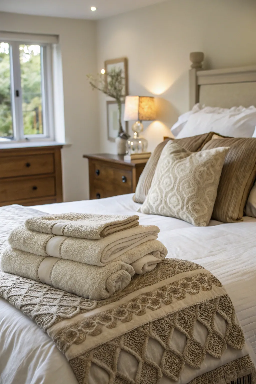 Elegant bed linens offer a touch of luxury and comfort.