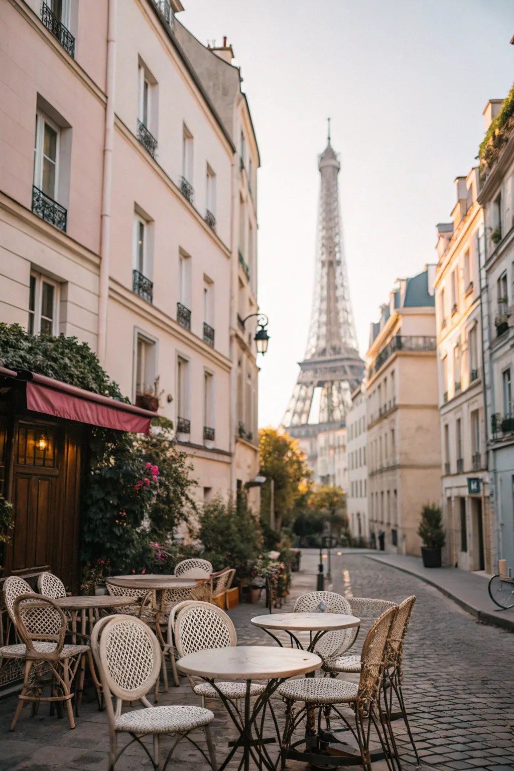 Capture the essence of romance and culture with a minimalist Parisian street scene painting.