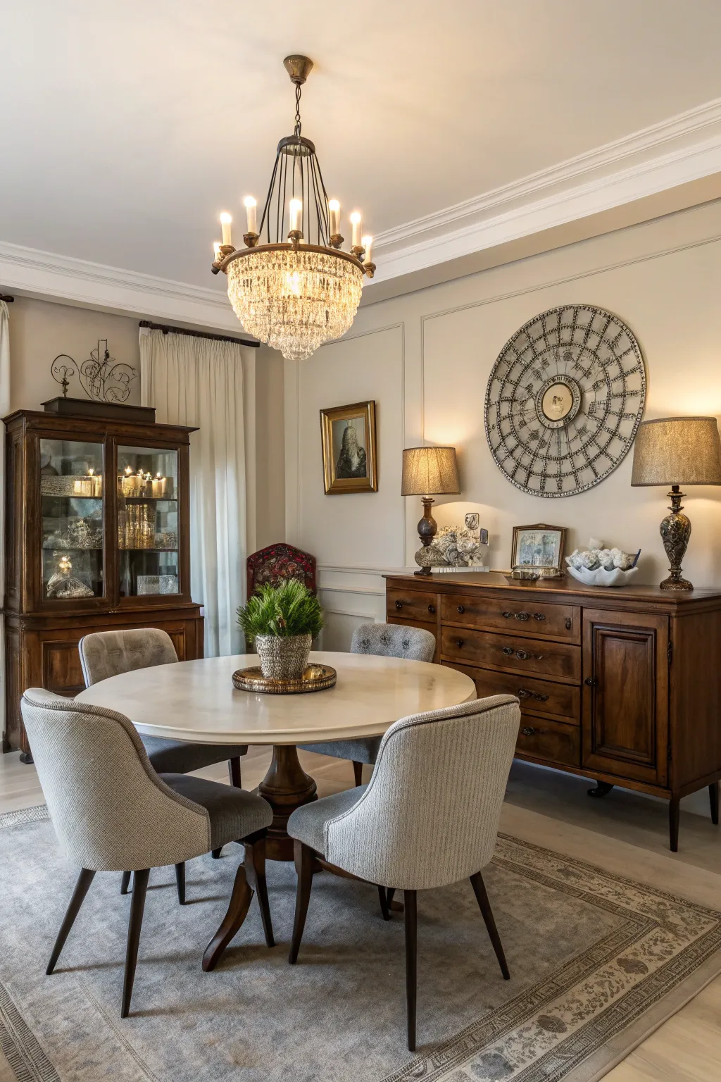 Vintage finds add character and charm to the dining room.