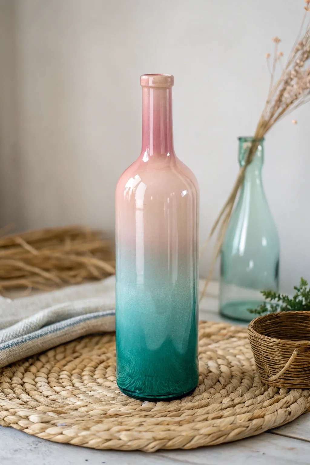 Transform your space with the serene beauty of ombre spray painted bottles. #Craftsmanship #MinimalistDecor