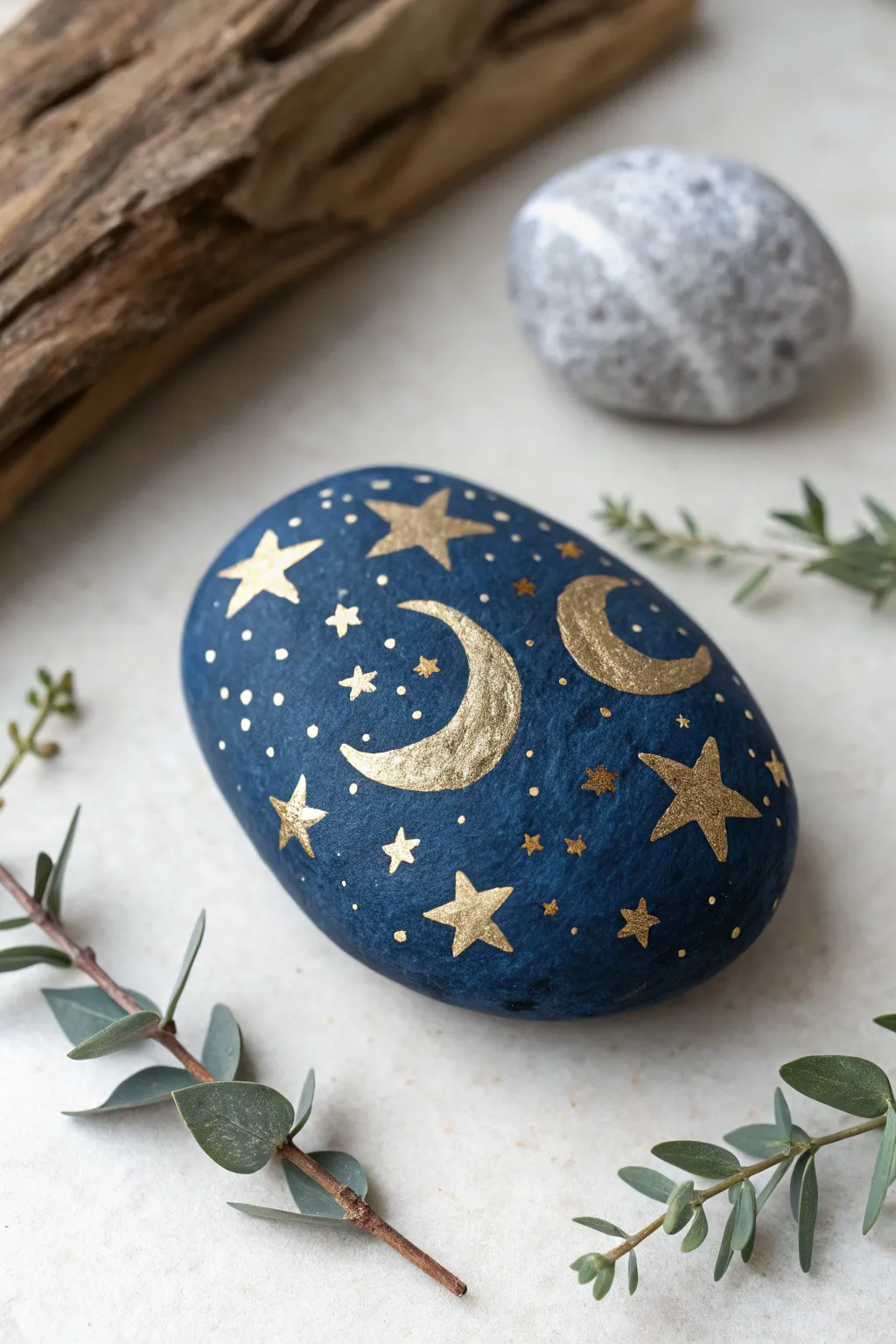 Embrace the magic of the night with this celestial gnome rock painting, a perfect blend of minimalism and boho charm. ✨🌙 #CelestialGnome #ScandinavianBoho