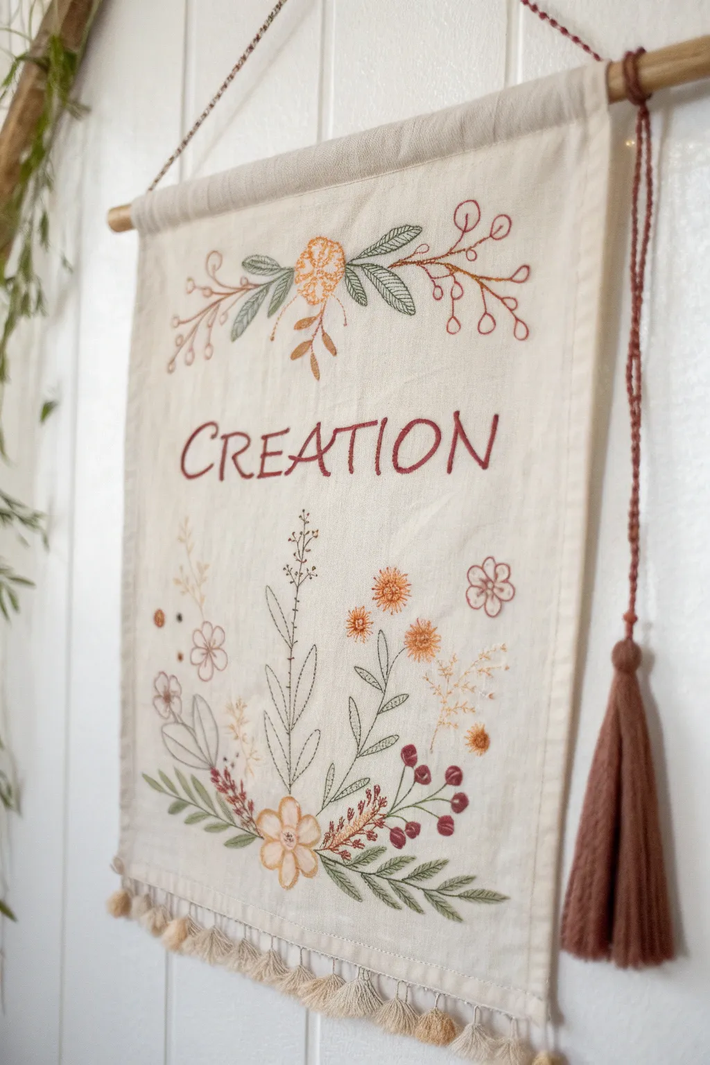 Elevate your space with the artistry of creation—an embroidered masterpiece that speaks to the soul.
