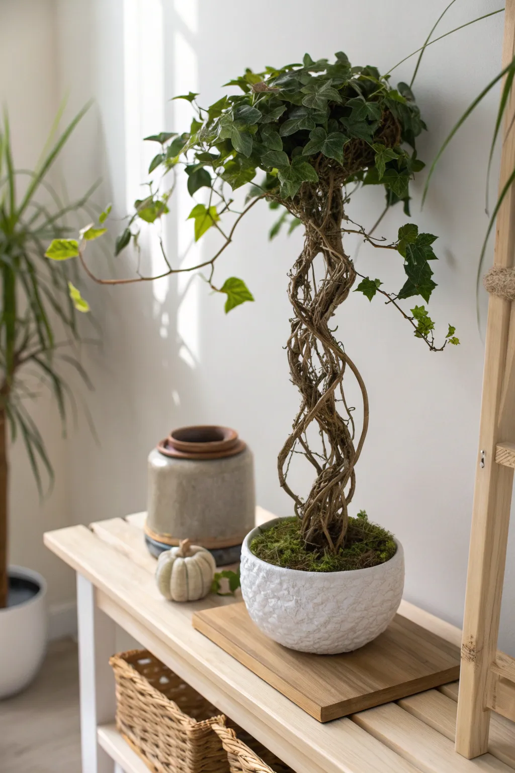 Elevate your space with the serene elegance of mini grapevine topiaries. Perfectly blending minimalist design with natural allure. 🌿✨ #ScandinavianBoho #GrapevineCrafts