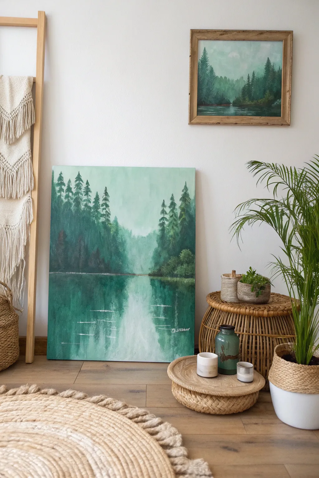 Embrace serenity with this minimalist green masterpiece, perfect for your meditation space.