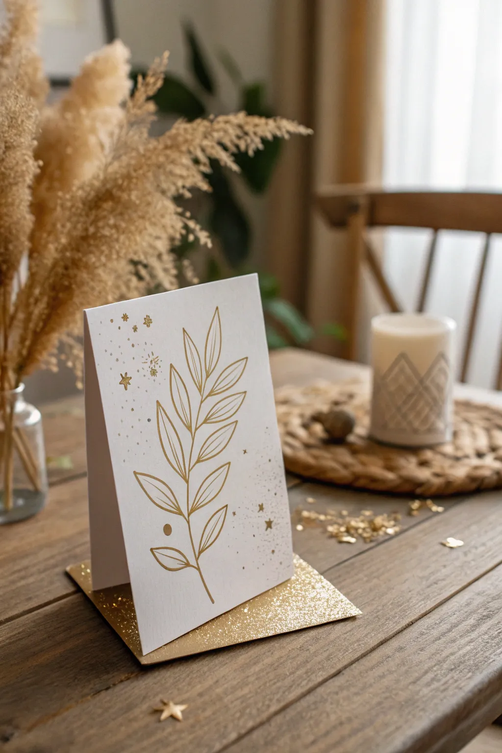 Add a sprinkle of sparkle to your greetings with this minimalist, glitter-kissed card.