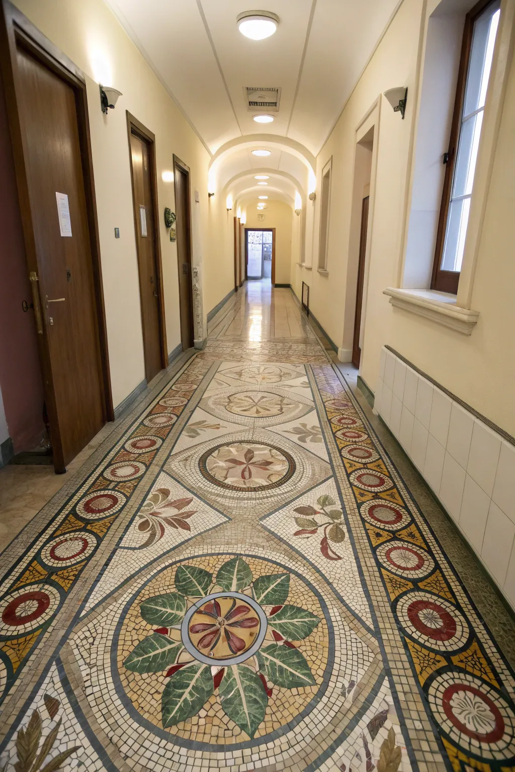 Artistic mosaic tiles create a unique masterpiece.