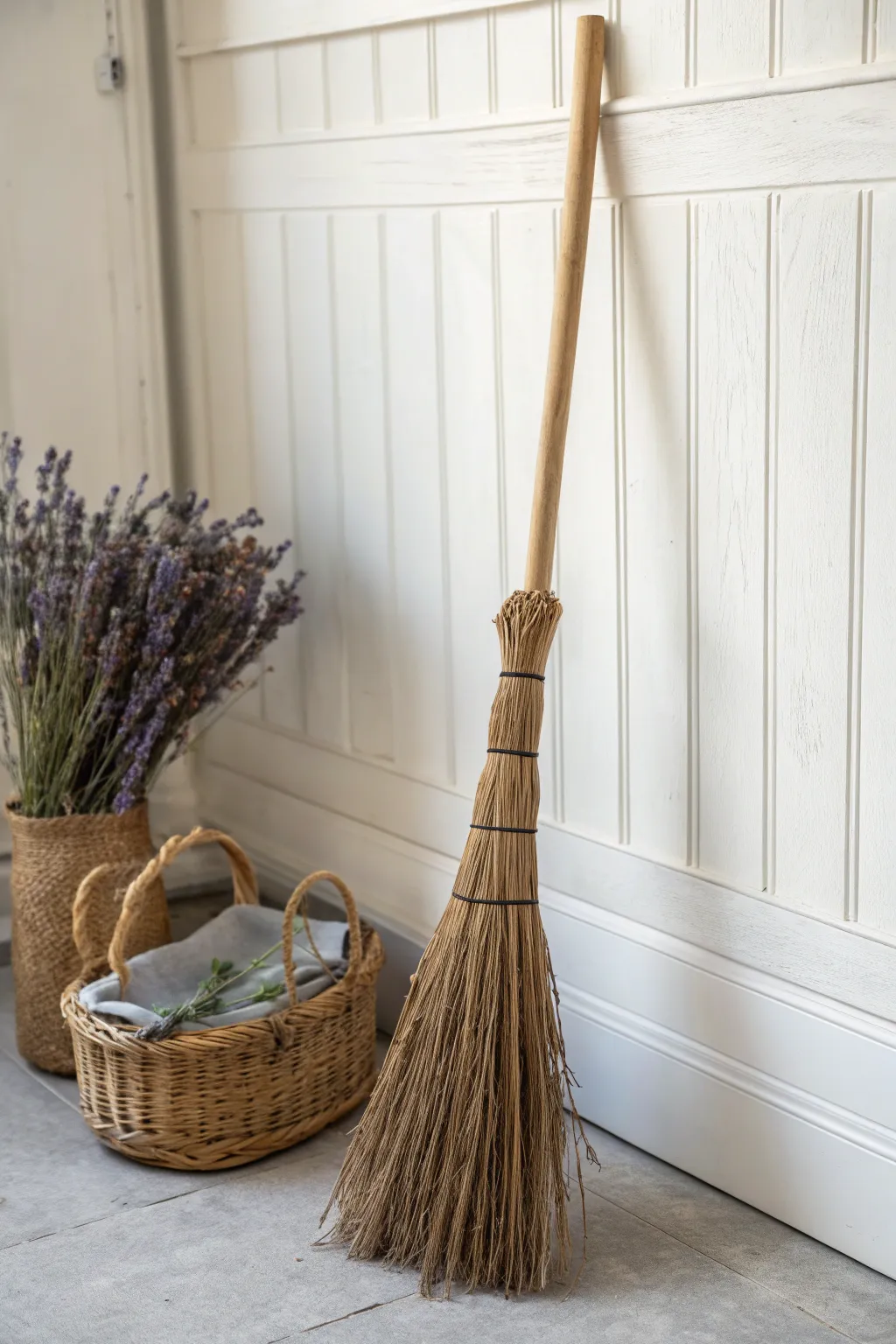 Elevate your Halloween decor with a handcrafted witch broom, where simplicity meets natural elegance.