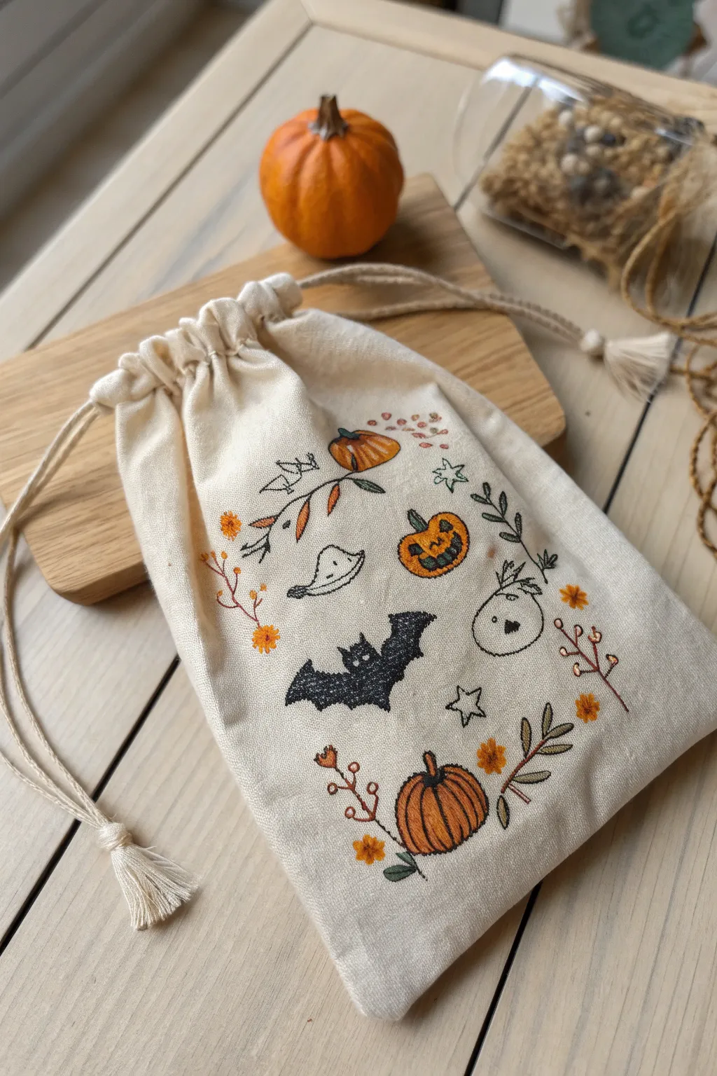 Elevate your Halloween treats with these charmingly embroidered candy bags!