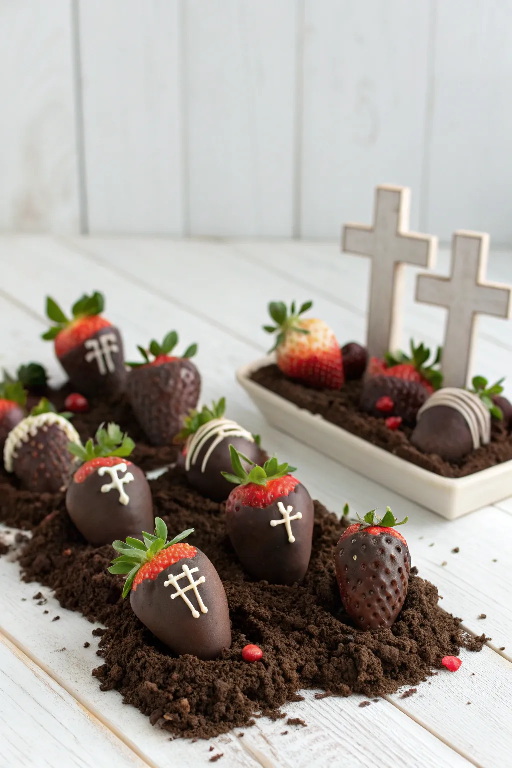 Celebrate Halloween with chic minimalist elegance: Graveyard Strawberries for a sophisticated twist on spooky treats.