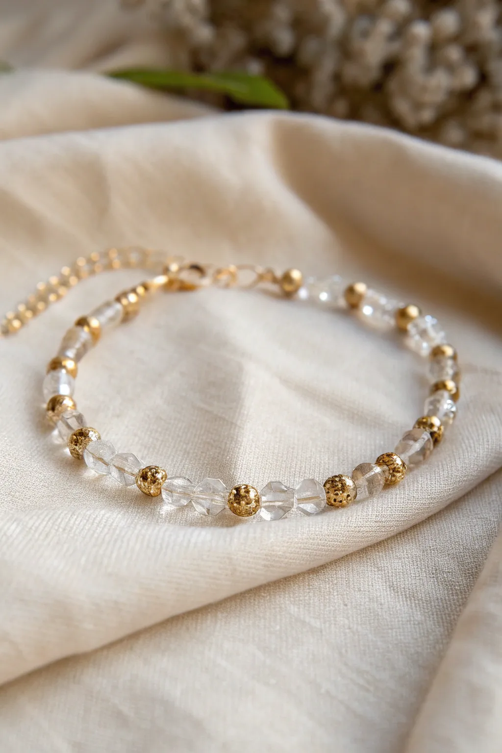 Add a touch of festive sparkle with this stunning handmade bead bracelet, perfect for elevating any special occasion outfit with its elegant simplicity.