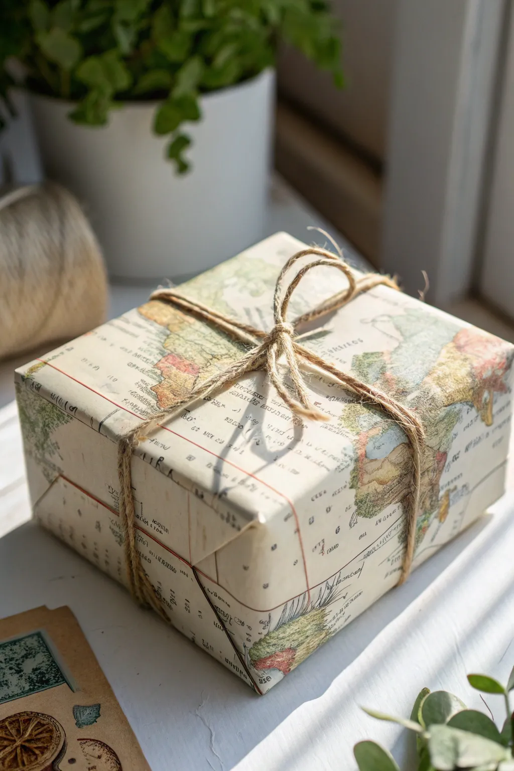 Wrap your gifts in style with vintage maps for an eco-friendly touch that exudes minimalist charm.