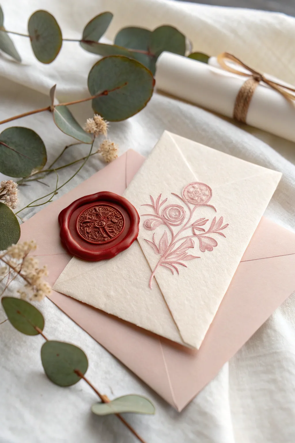 Seal your love with elegance: a handmade card with a stunning wax seal, perfect for a heartfelt Valentine's message.