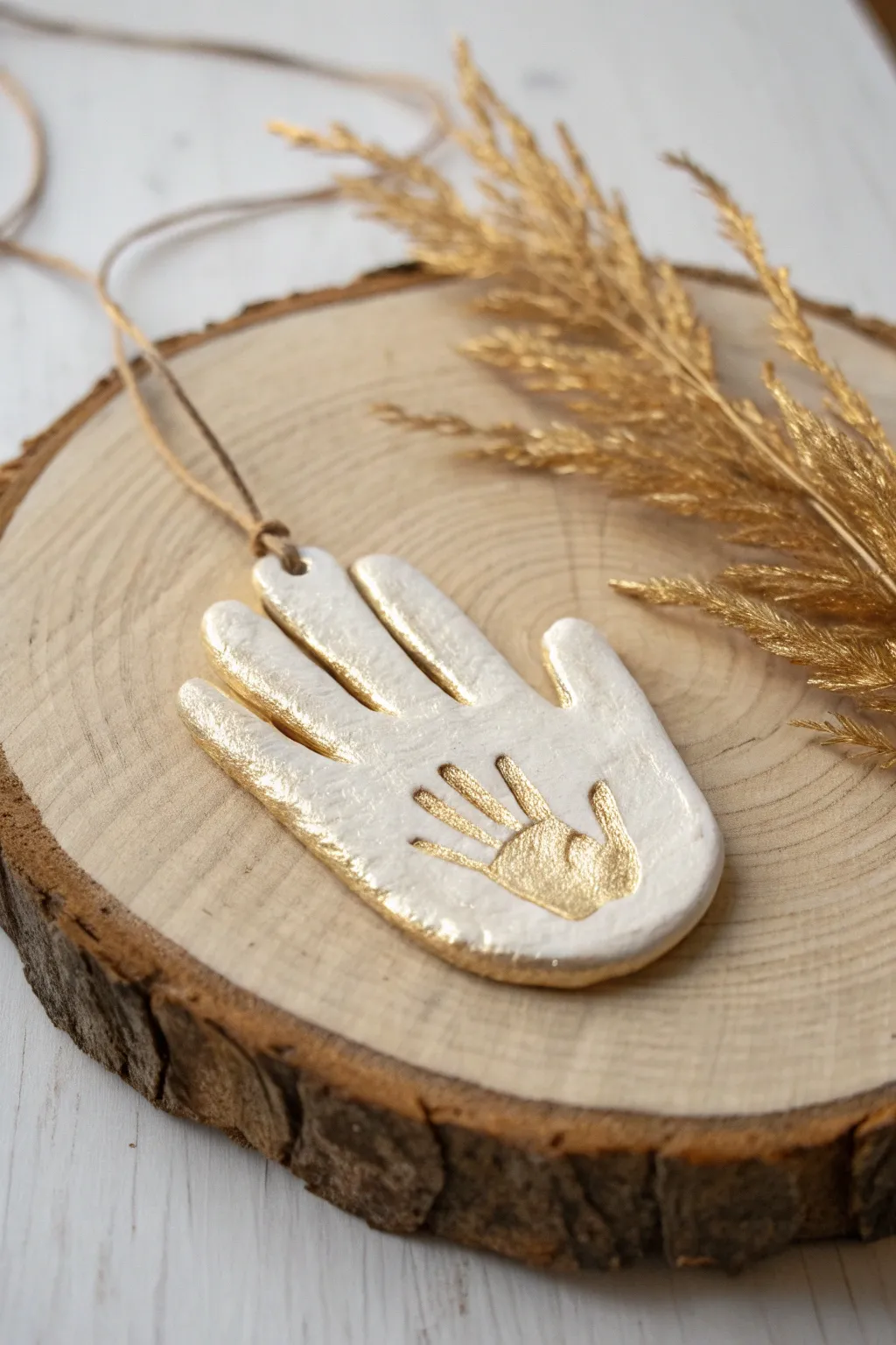 Transforming simplicity into elegance with gilded handprint ornaments. #HandmadeBeauty #MinimalistElegance