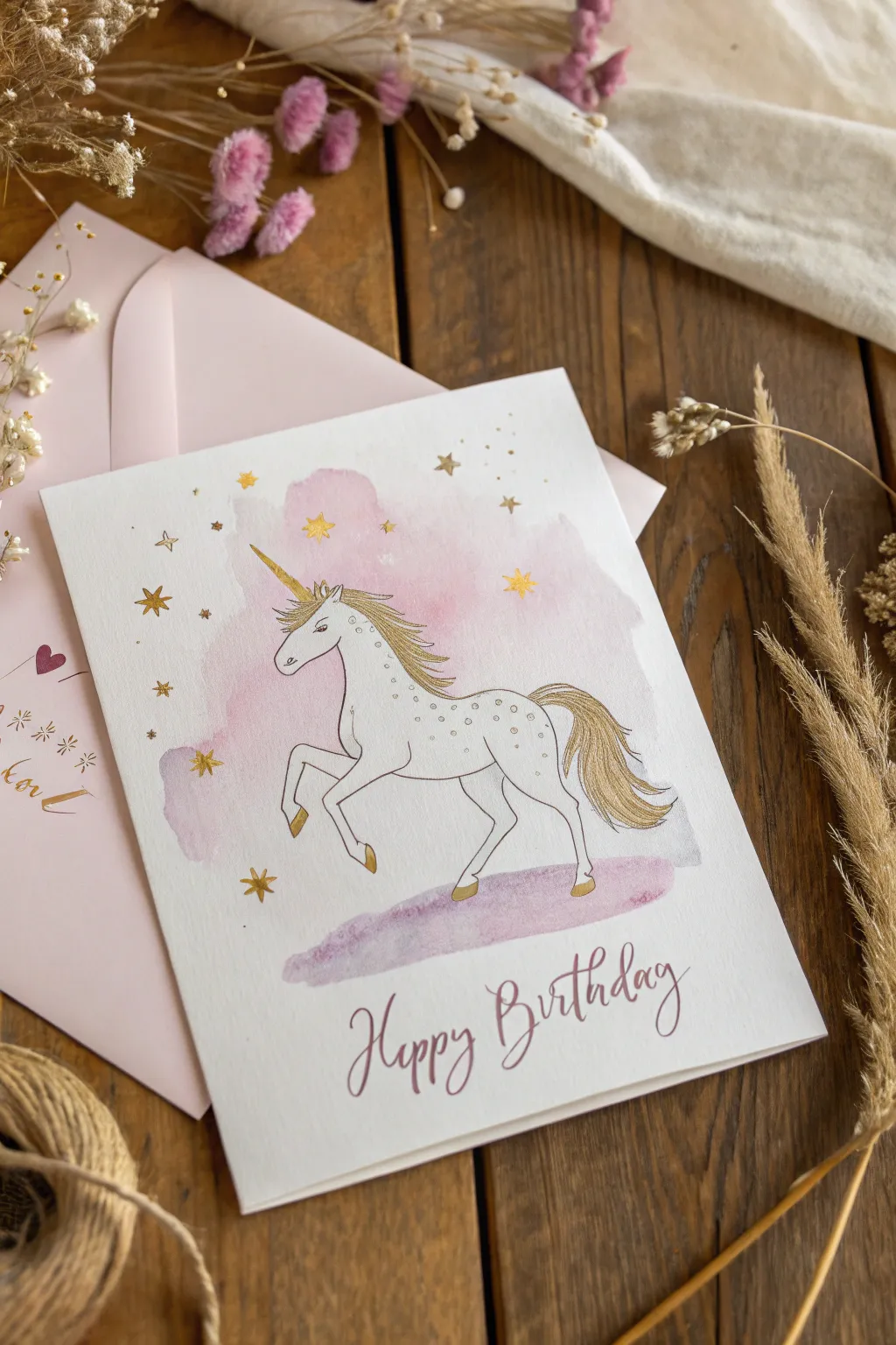 Embrace the magic of minimalism with this whimsical unicorn birthday card, perfect for adding a touch of fantasy to your special day!